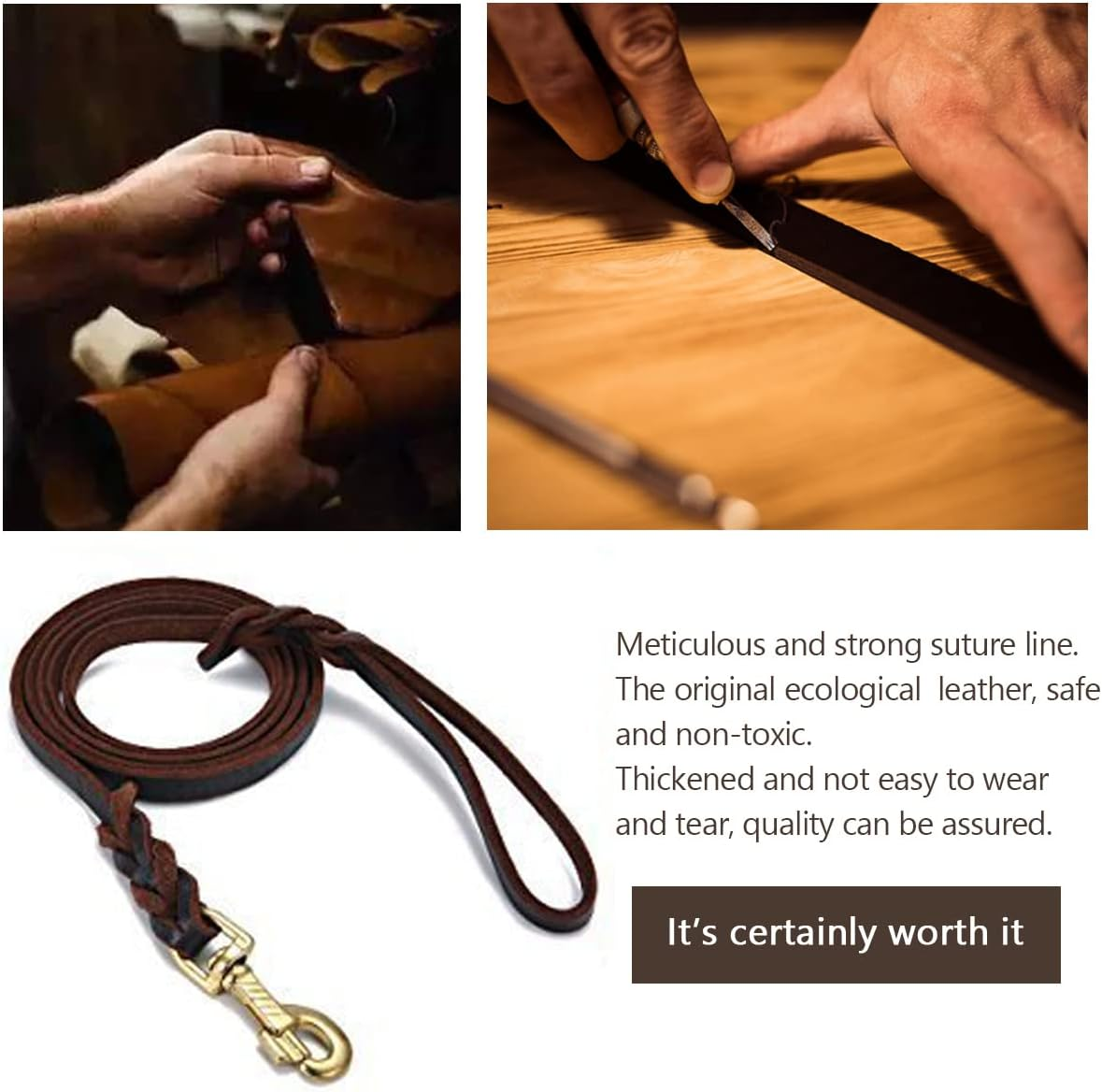Vivi Bear Handmade Braided Genuine Leather Dog Leads for Large Dogs Training 0.7 Inch Wide by 8.5/6.9/5.2/4Ft Long, Dark Brown (8.5Ft Long). image number 5
