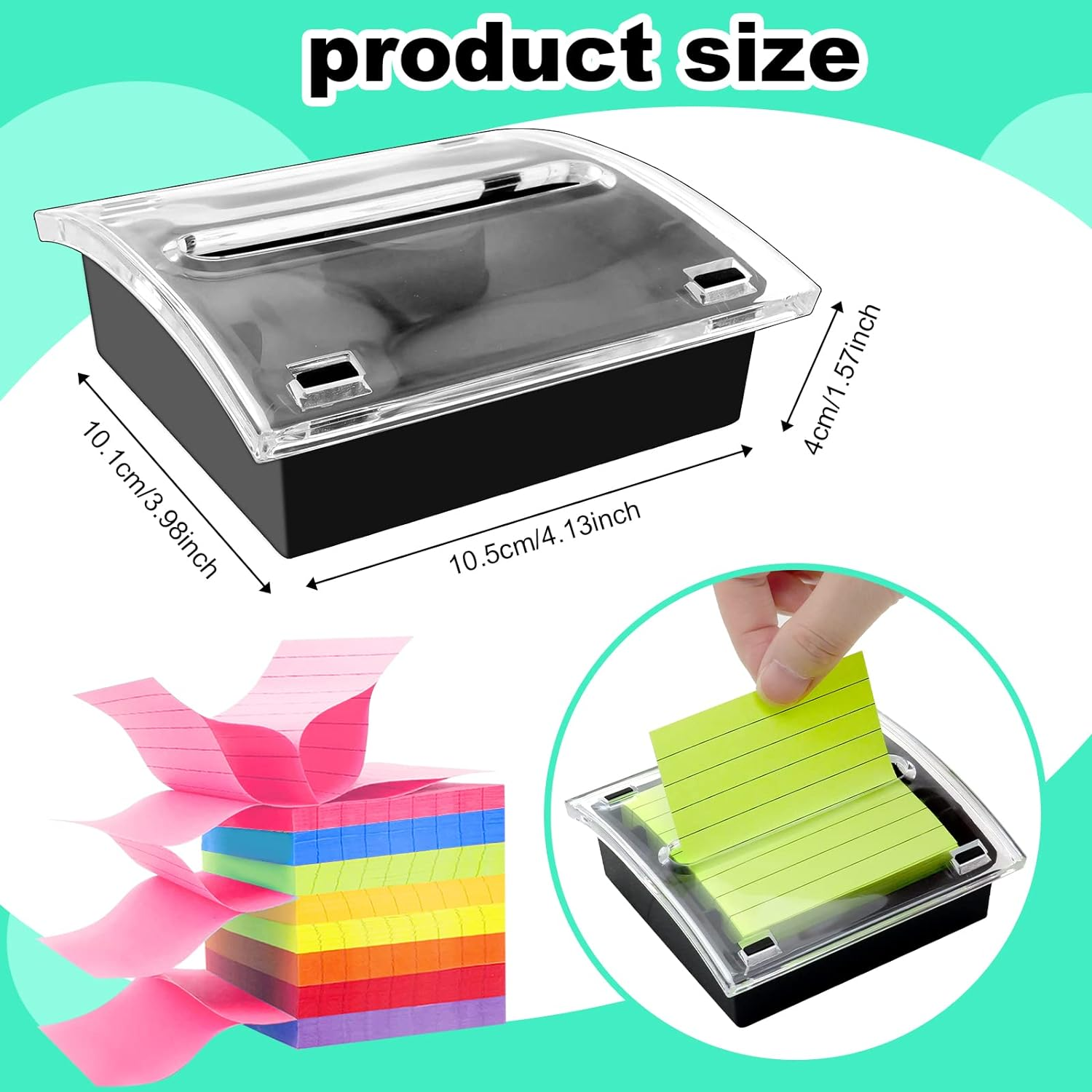 1 Pcs Pop up Sticky Note Dispenser Sticky Note Holder Pop up Note Dispenser Transparent Top for 3 X 3 Inch Sticky Notes School Office Home Store Black Base Clear Top (1) image number 3