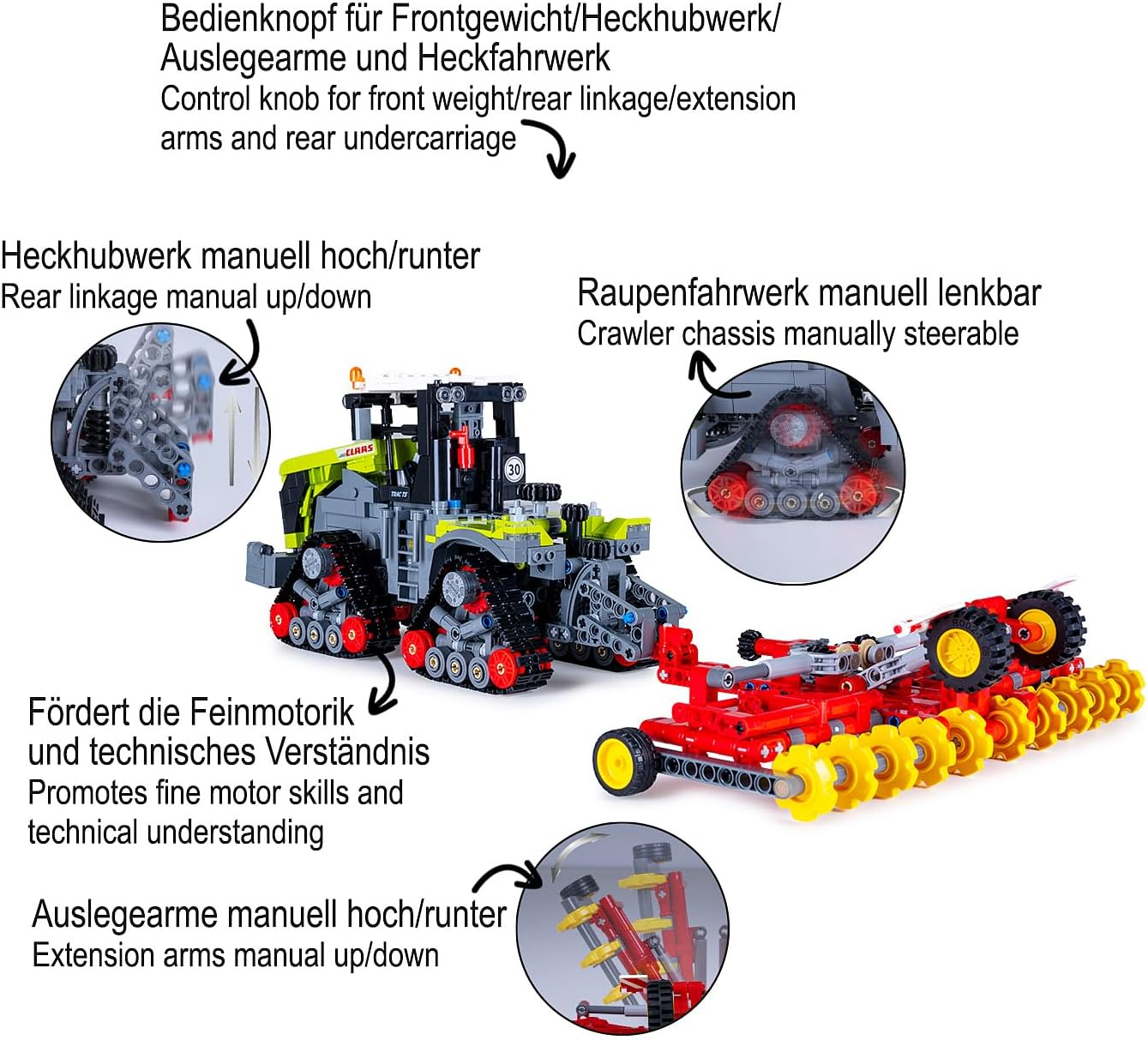 JAMARA 402856 CADA Claas Xerion 5000 Trac TS 1:32 Bricks, Children'S Agriculture Toy from 8 Years, Technology for Boys, Clamping Building Blocks Set, Gift Idea for Children, Detailed image number 2