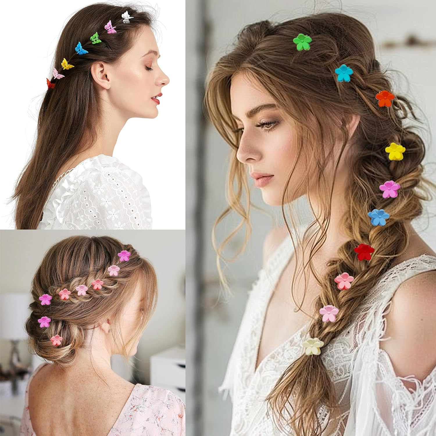 BDSHUNBF 100 Pcs Flower Hair Clips Small Butterfly Hair Clips, Hair Claw Clips Strong Hold Hair Jaw Clamps, Cute Claw Clips for Thick Hair, Sparkly Colorful Hair Accessories for Girls and Women image number 1