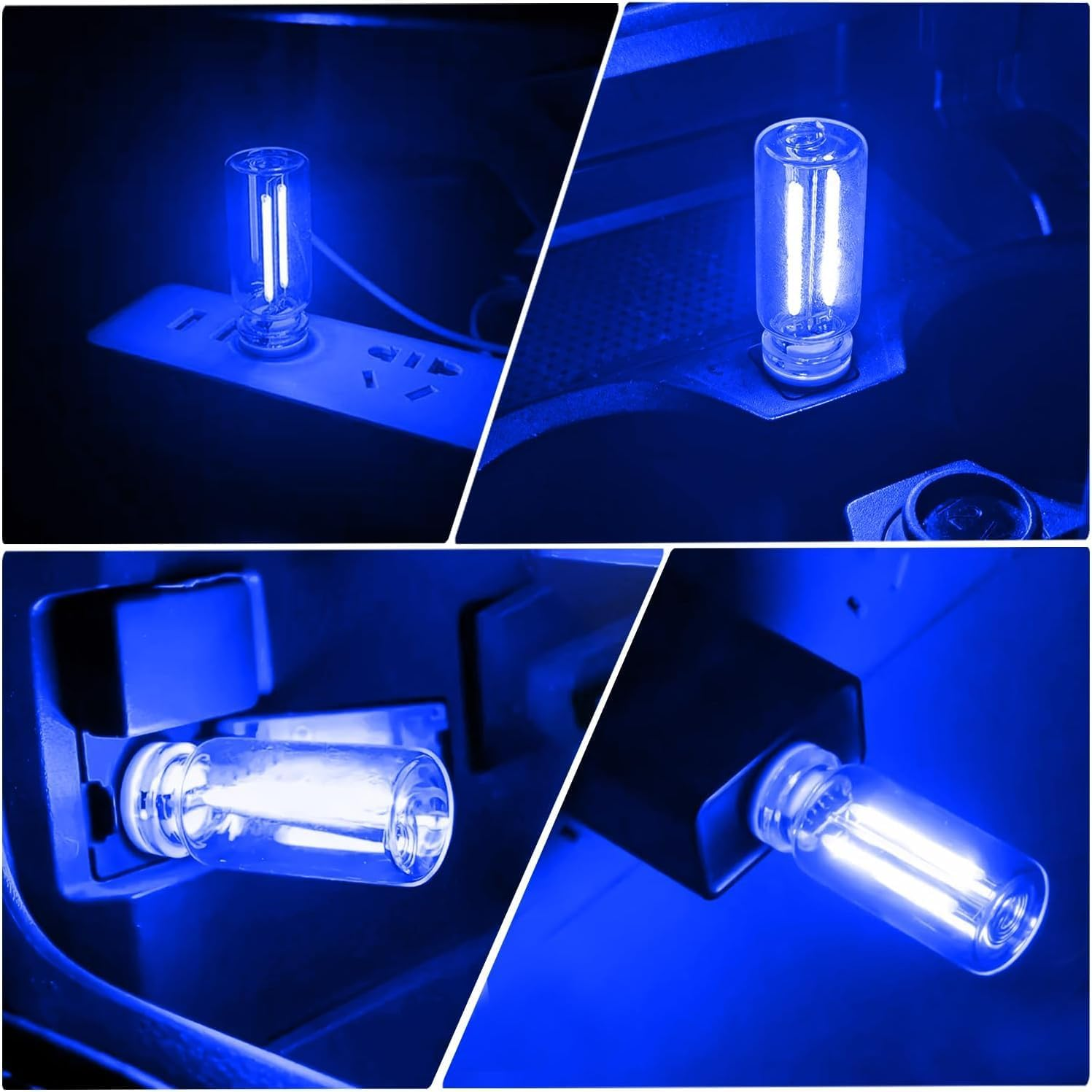2 Pack USB Car Ambient Lights - Retro Touch Dimmable LED Atmosphere Lamps for Vehicle Interior, Portable Mini Glass Bottle Night Lights for Bedroom, Camping & Holiday Decor (Blue) image number 3