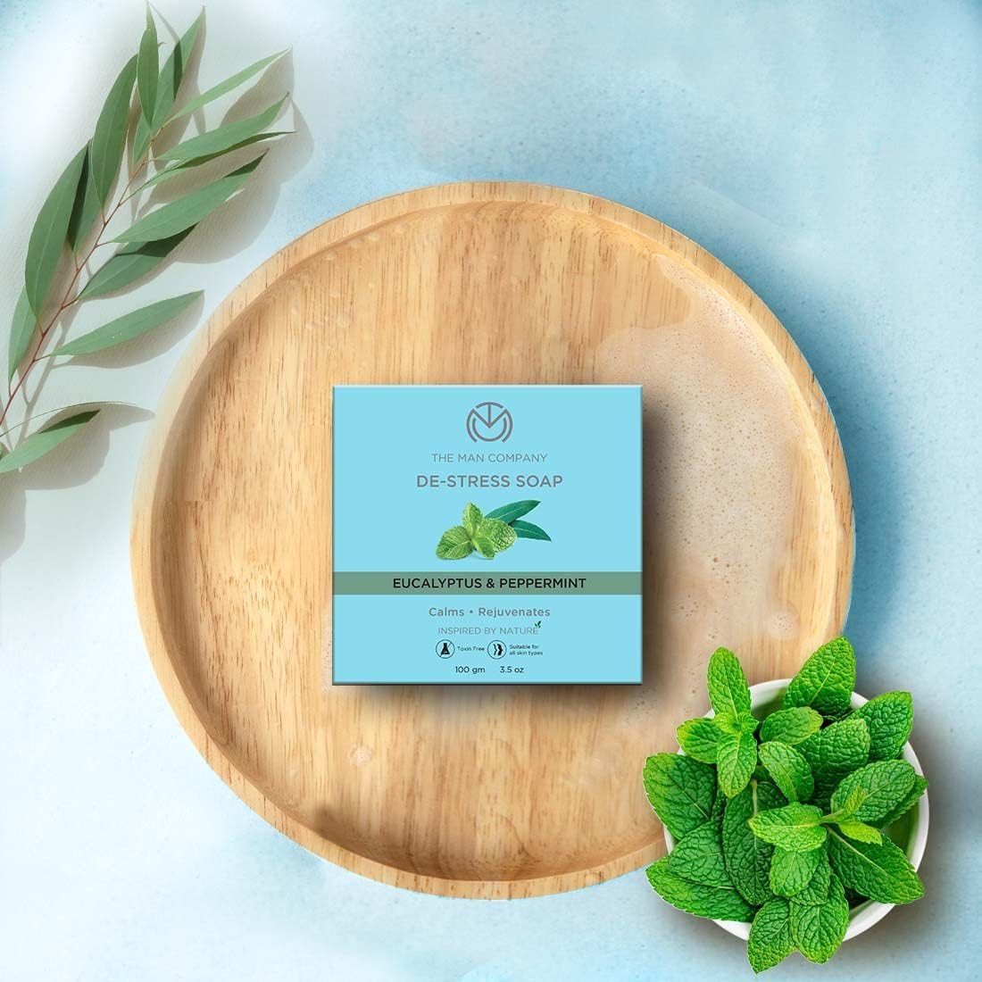 The Man Company Refreshing De-Stress Soap Bar 100Gm, Premium Long-Lasting Freshness, Eucalyptus & Peppermint, Calms & Rejuvenates, Cooling Effect, All Skin Types, Pack of 4 image number 3