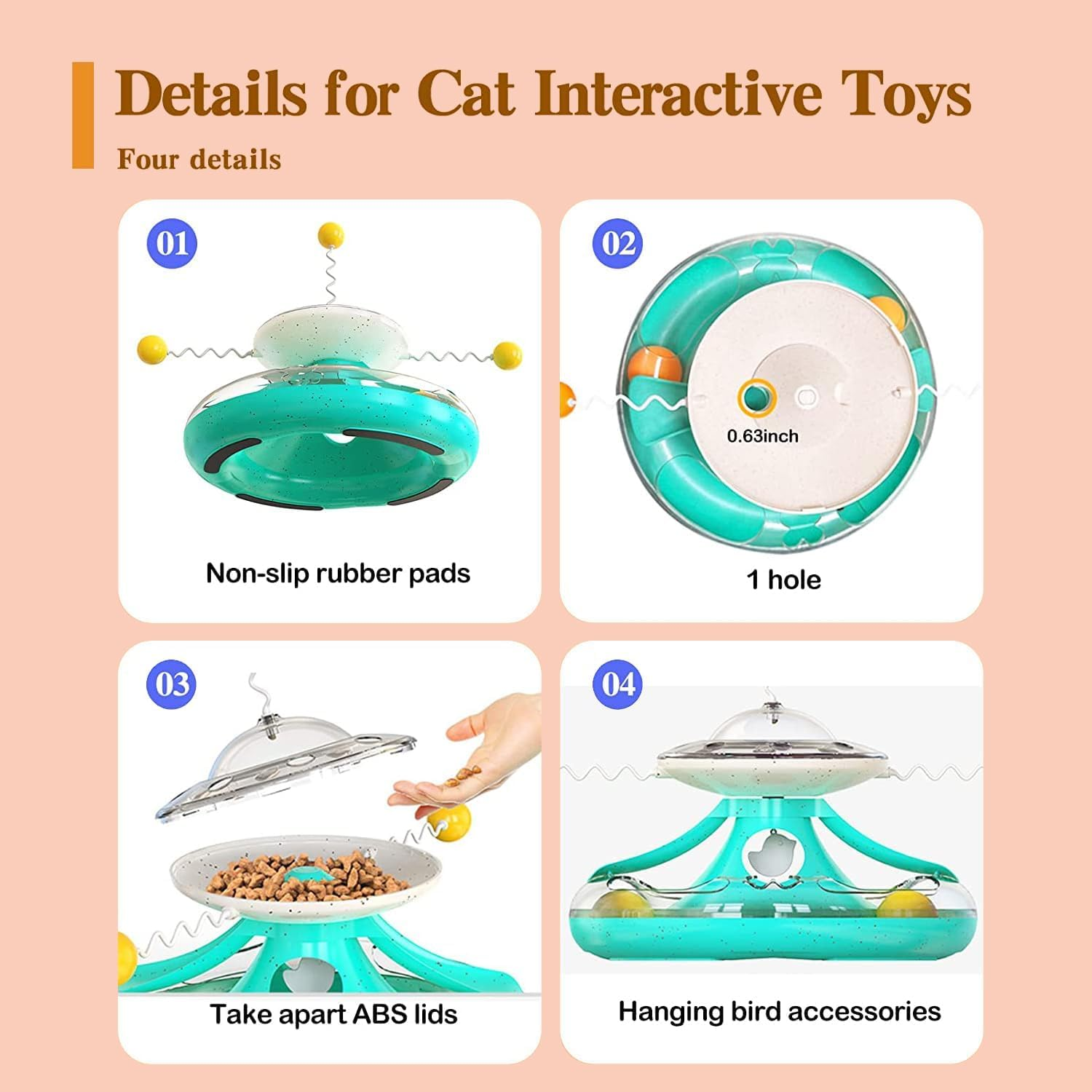 Interactive Cat Ball Toy with Turntable Tracks for Indoor Cat Treat Dispenser Toy Kitty Teaser Stick Ball Cat Food Dispenser Pet Exercise Toys Kitten Puzzle Toy Gifts for Cat Lovers image number 2