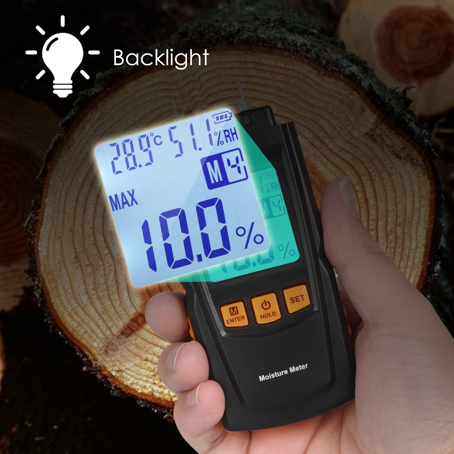 3-In-1 Digital Wood Moisture Meter Firewood Water Content Analyzer Ambient Temperature+Humidity+Wood Moisture Tester with Backlight for Woodworking Lumber Timber image number 1