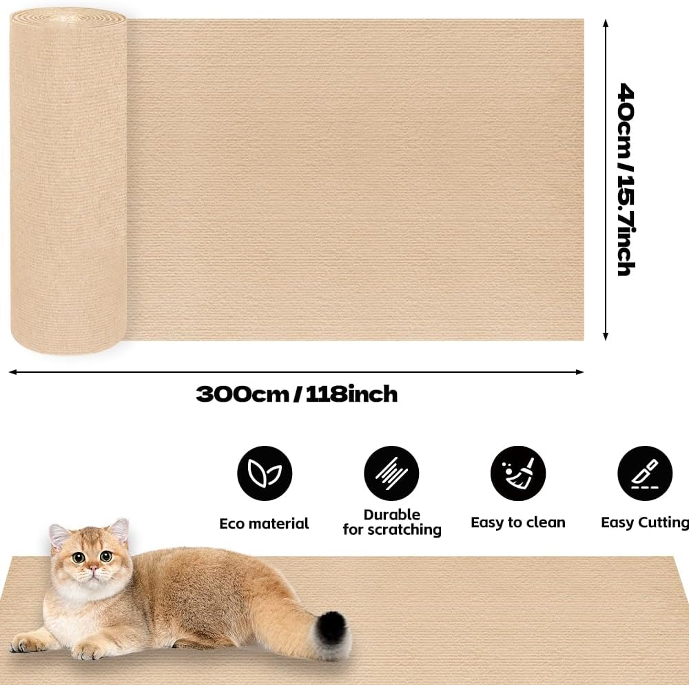 Self-Adhesive Cat Scratching Mat, Scratch Protection, Sofa Cat, Scratch Film, Cats, Self-Adhesive, Scratch Protection Wall for Doors, Anti-Scratch Film, 3 M X 40 Cm, Khaki image number 2