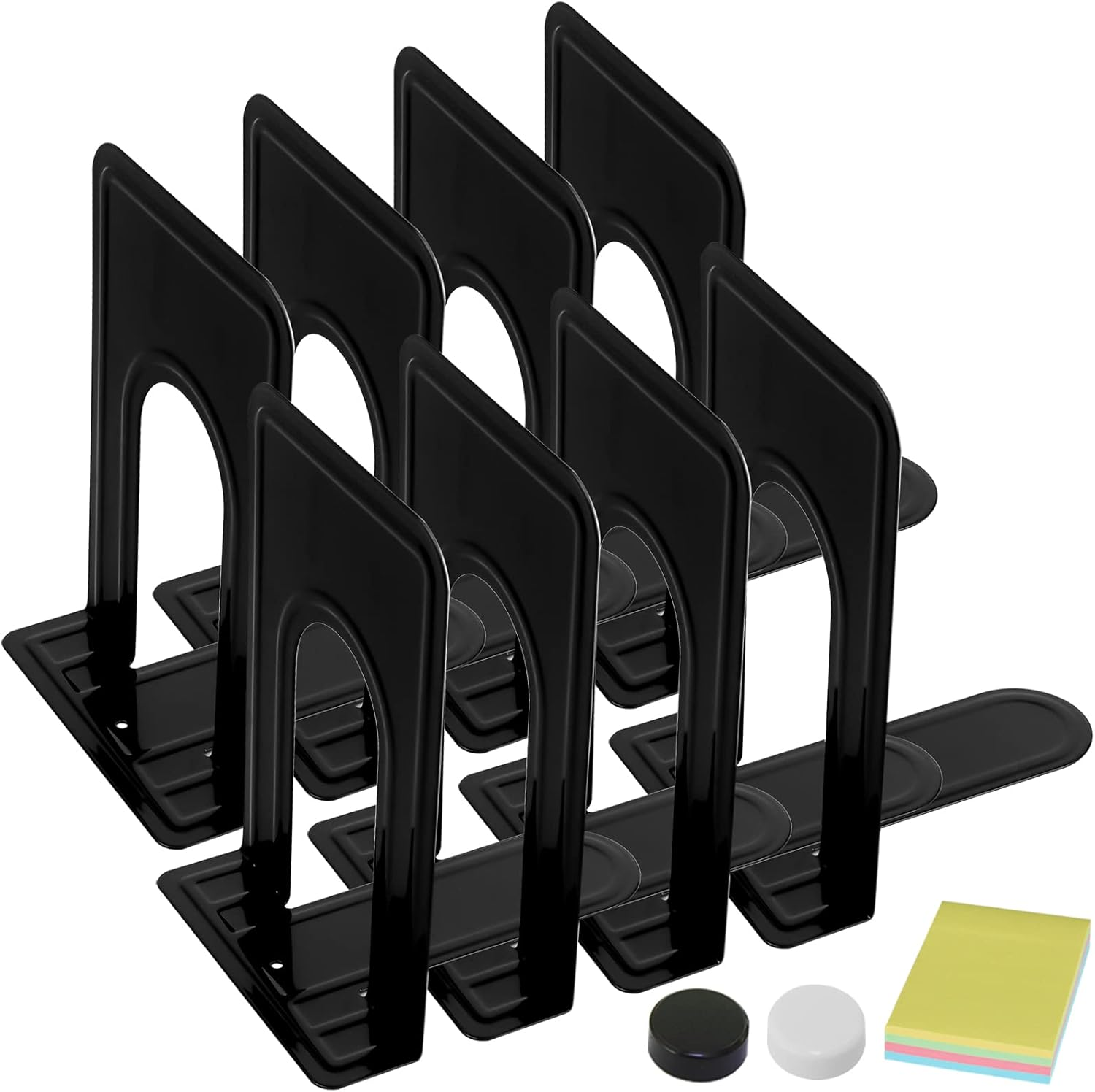 DARUITE Metal Bookends, Non-Skid Book Ends Holder Stoppers for Heavy Books, Home, Office, Kitchen - 4 Pairs, 7.4 X 4.9 X 5.8 In, Black image number 2