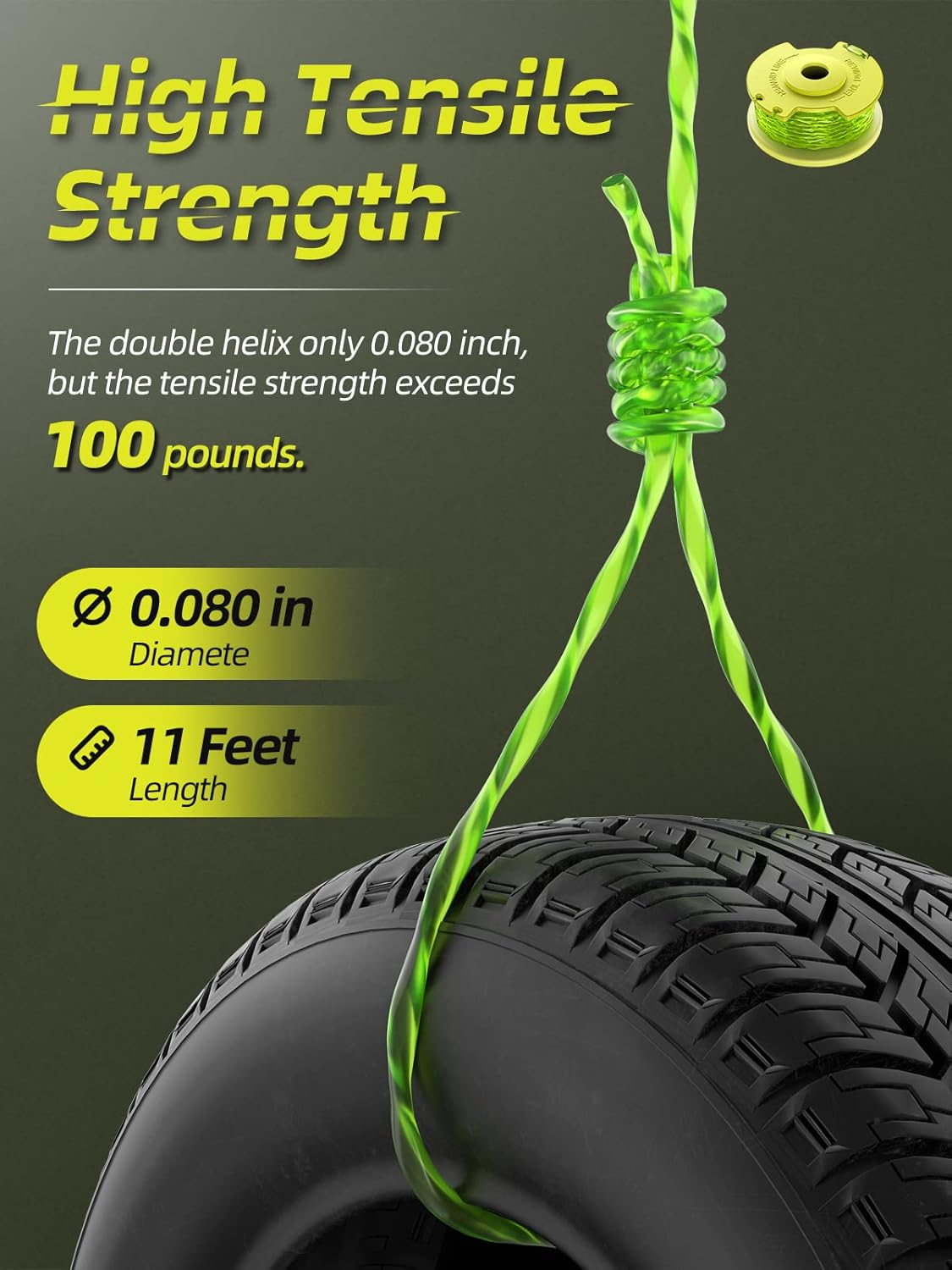 Trimmer String for Ryobi One Plus+ AC80RL3,11 Ft/0.080-Inch，Spool Replacement Compatible with Ryobi 18V, 24V, and 40V Cordless Trimmers (9 Pack Trimmer Line & 2 Pack Trimmer Cap)