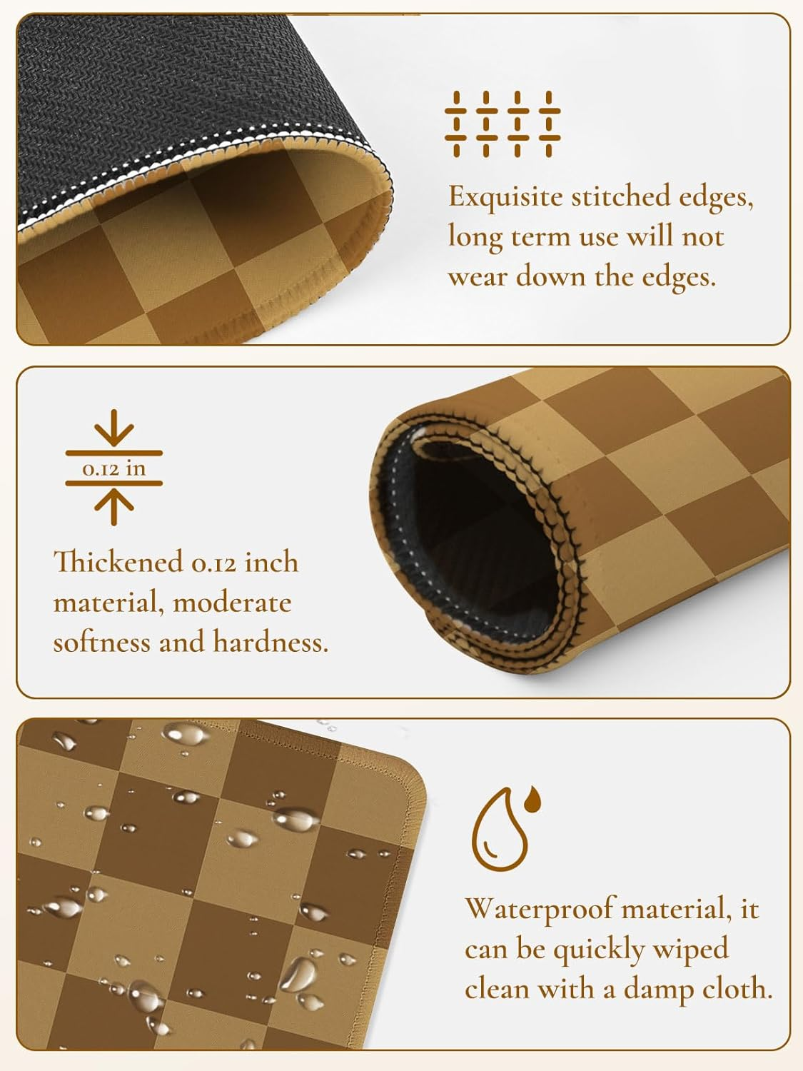 Cute Brown Mouse Pad,Retro Checkered Pattern Mousepad,Square Aesthetic Plaid Waterproof Grid Mouse Mat Design, Non-Slip Rubber Base Computer Funny Boho Small Mouse Pads, Desk Accessories image number 5