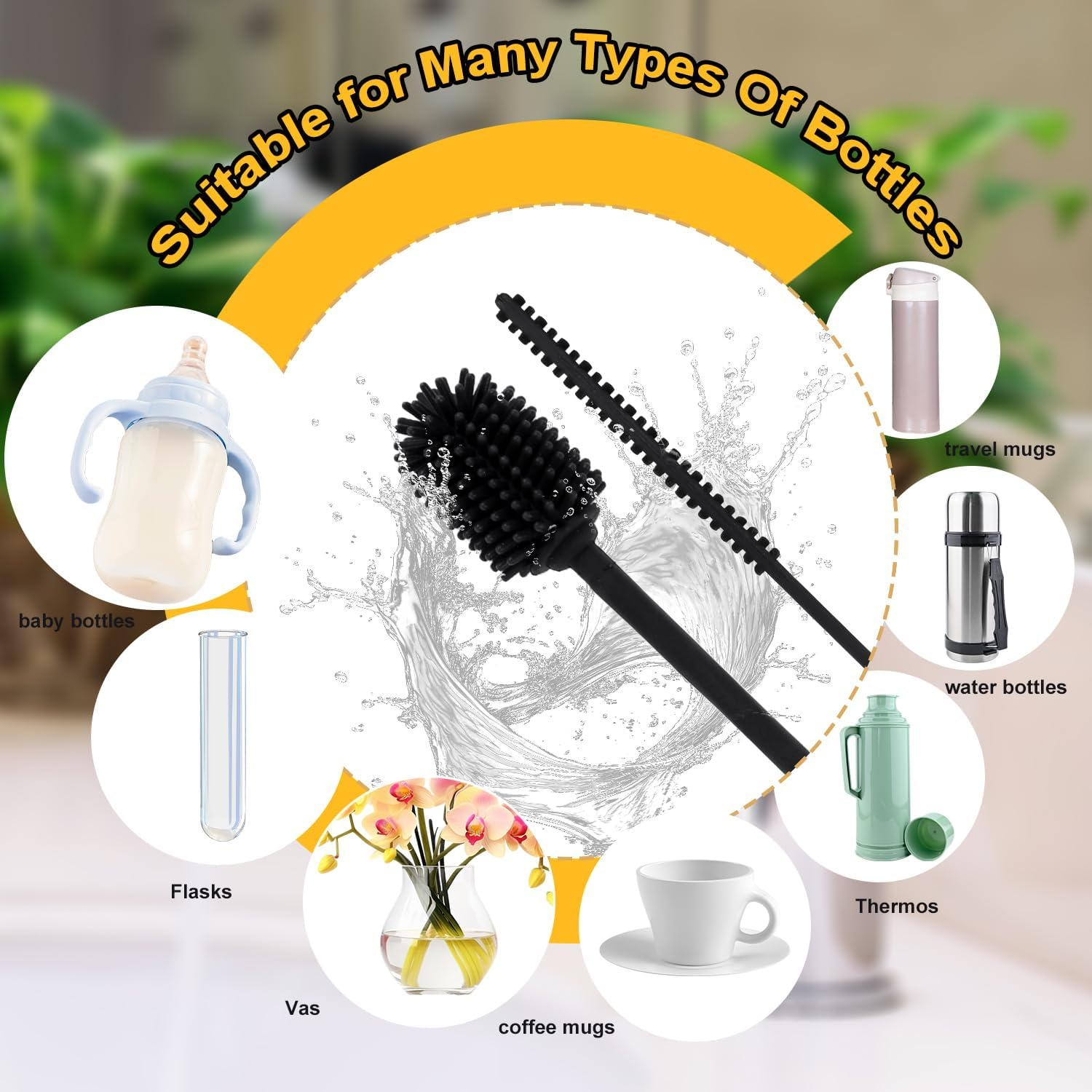 Silicone Bottle Brush with Straw Cleaning Brush, Extra Long Water Bottles Washer Brush Reusable Straw Cleaner Bpa-Free Cup Cleaning Brush for Stanley Baby Bottle Glass Mug image number 4