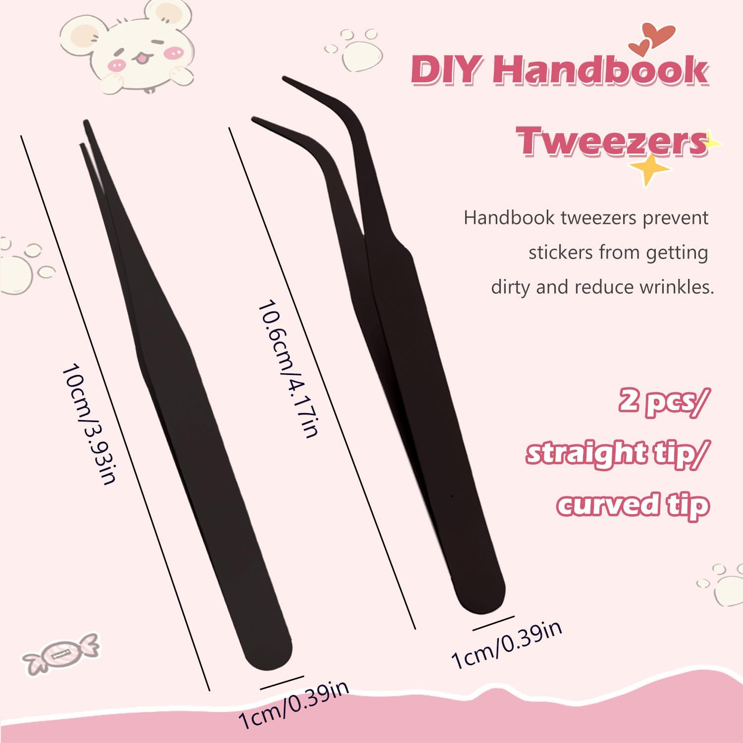 TORMEN 2 Pcs Stainless Tweezers Set &ndash; Precision Straight and Curved Eyelash Crafting Jewelry Nail Sticker Electronics Tweezer for Women Kids(Black) image number 1