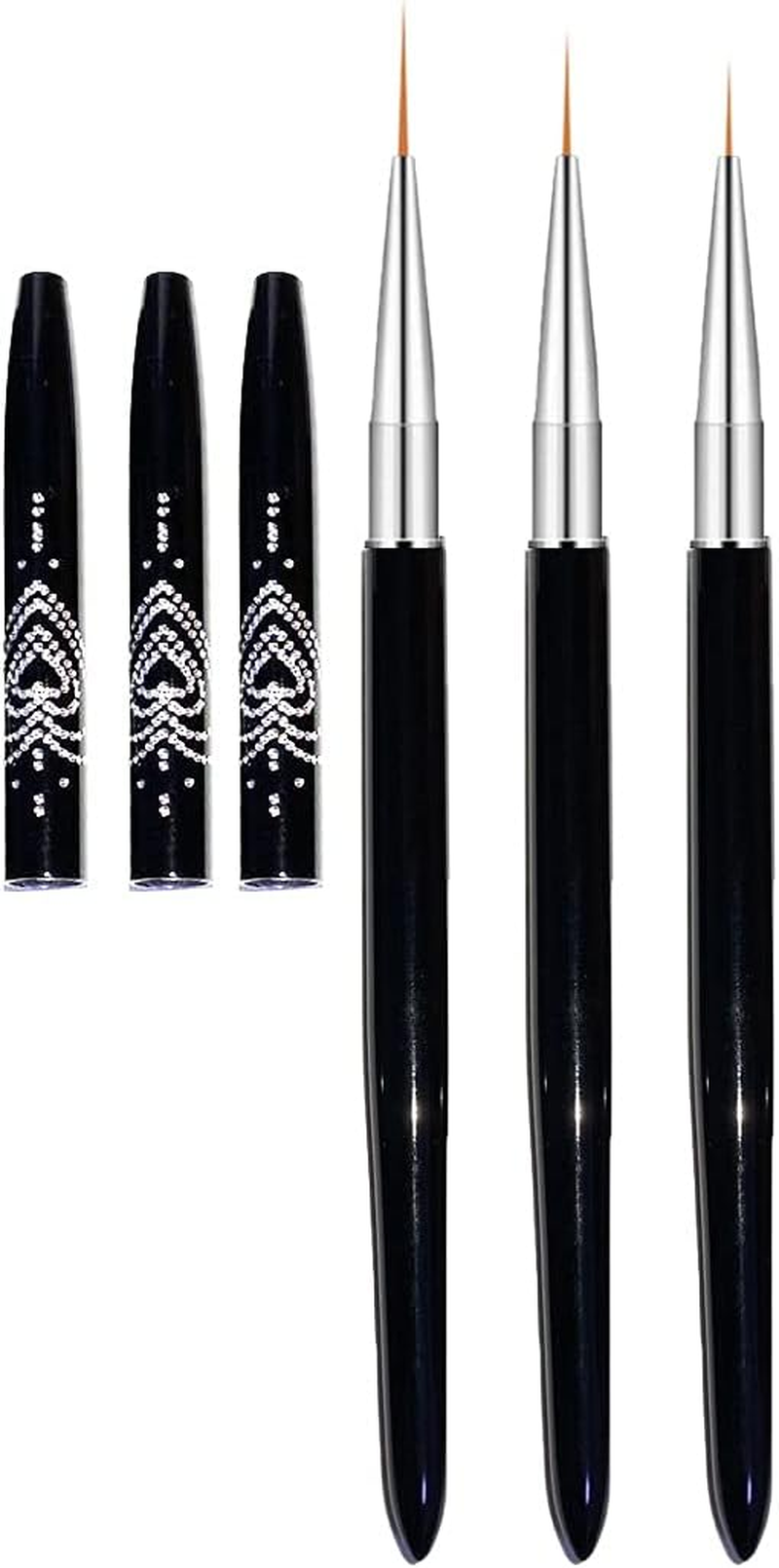 FULINJOY Nail Art Liner Brushes, 7Mm/9Mm/11Mm UV Gel Painting Nail Art Design Brush Metal Handle Nail Drawing Pens (3PCS, Black)