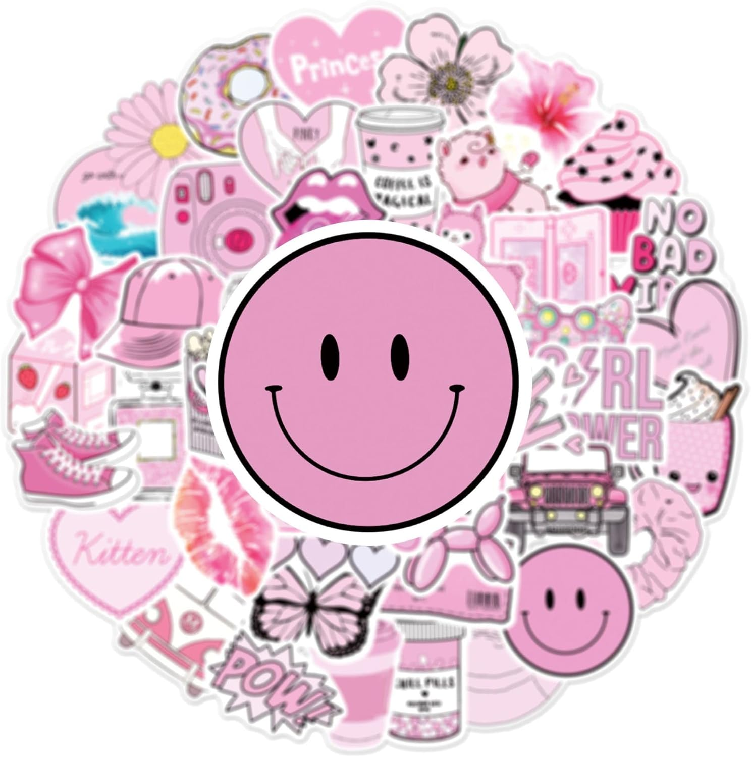 50PCS Pink Cute Girl Aesthetic Stickers Waterproof Ipad Stickers Skateboard Laptop Guitar Graffiti Luggage Car Sticker Waterproof Decal
