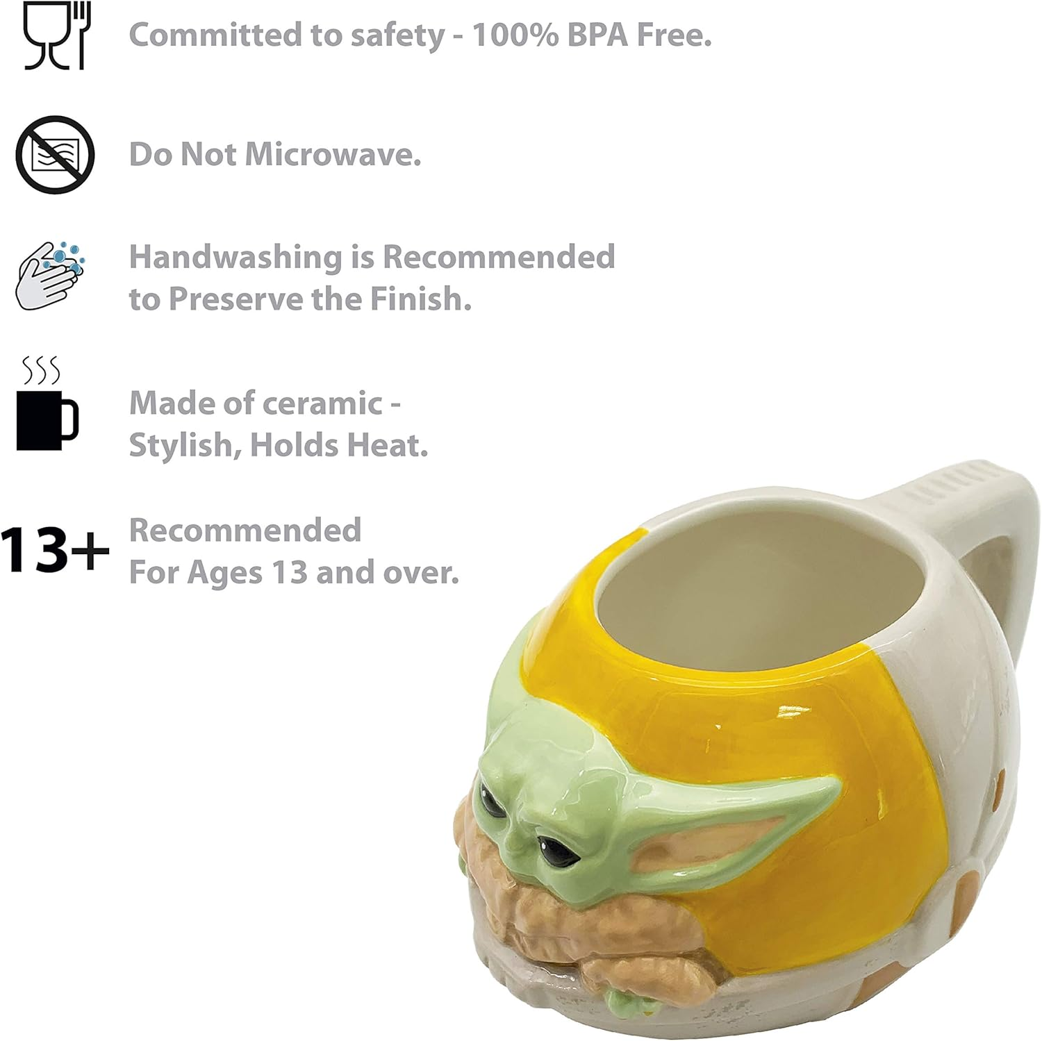Zak Designs Star Wars the Mandalorian the Child Sculpted Ceramic Coffee Mug Collectible Keepsake with Unique 3D Character, 16 OZ, Baby Yoda in Cradle image number 4