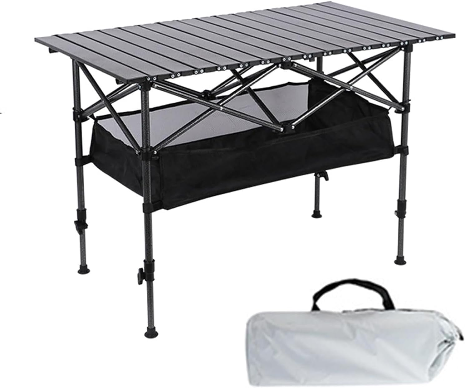Foldable Camping Table Adjustable Height with Storage Bag, Generous Detachable Tabletop 95X55Cm, Portable Lightweight Picnic Table Quick Setup Capacity 150KG, for BBQ Garden Backyard Poolside