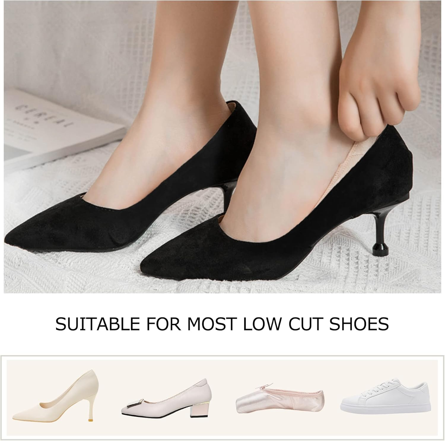 Women No Show Socks - 6 Pairs Non Slip Lace Invisible, Lace Women Shoe Liners Ladies Ultra Low Cut Liner Lace Boat Socks for Sneakers High-Heel Shoes - Black Invisible image number 3