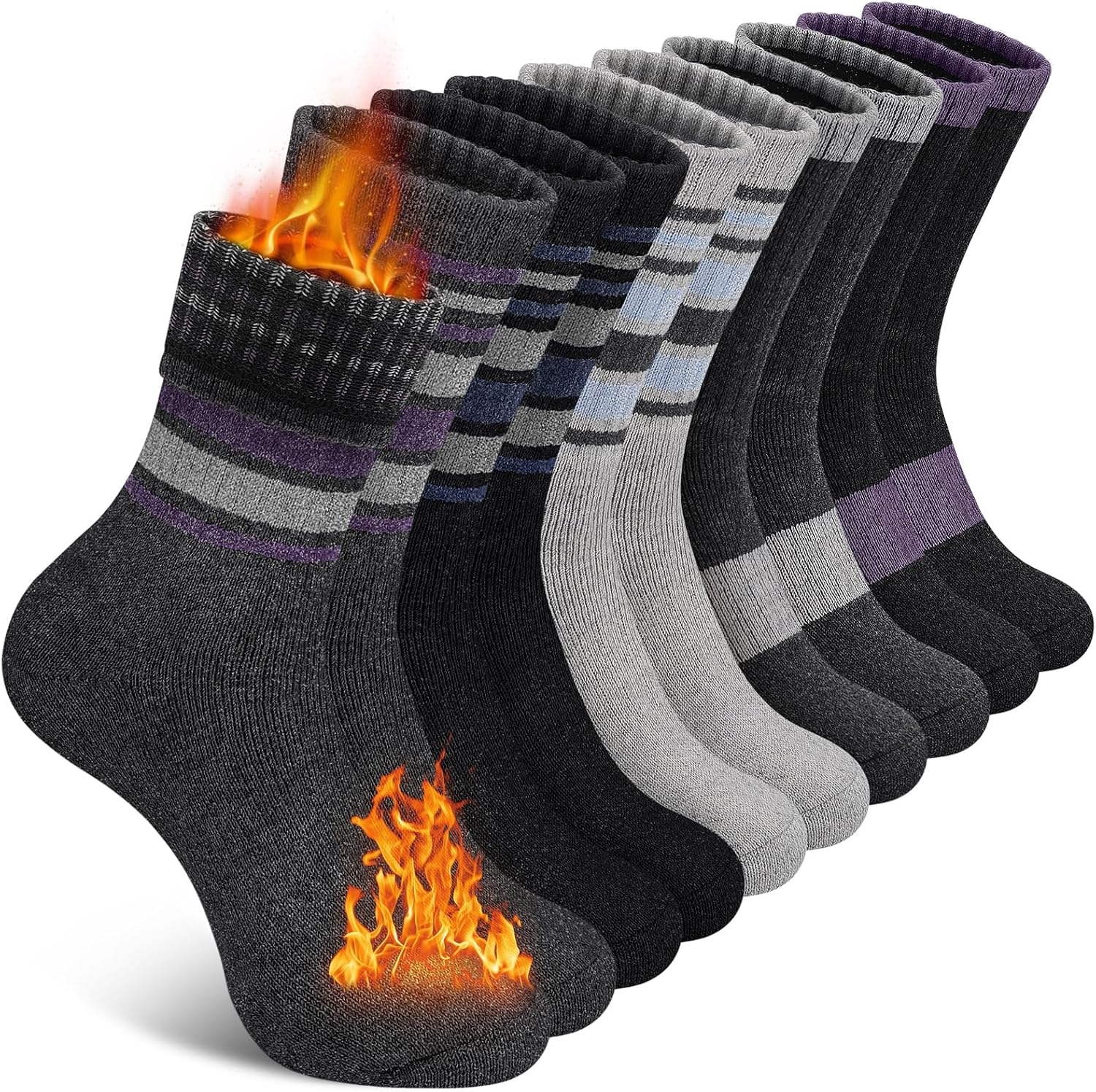 SIMIYA 5 Pairs Merino Wool Socks for Women, Winter Extra Thick Thermal Warm Hiking Socks Women Crew Cushion Socks