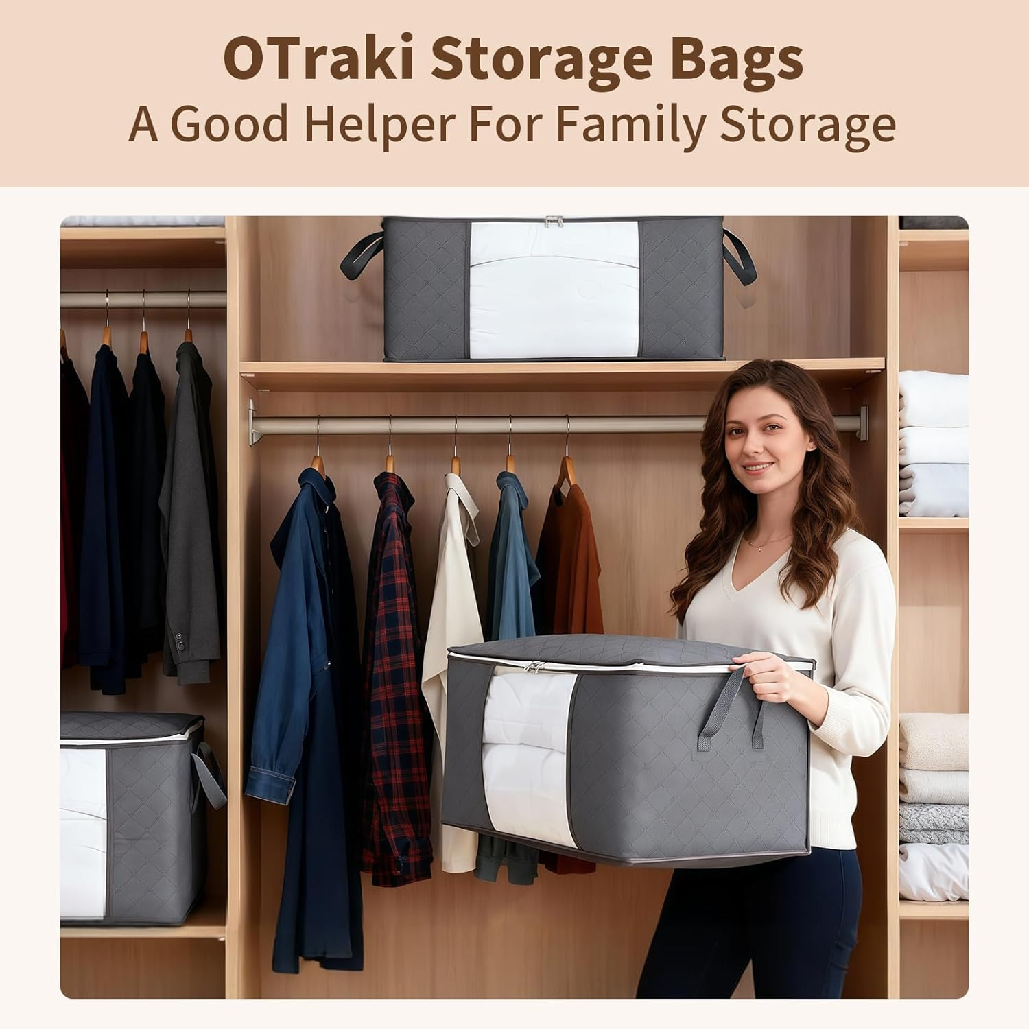 Otraki Storage Box with Lid, Pack of 6 Large Clothes Storage, Moving Boxes, Storage Boxes for Duvets, Blankets, Clothes, Underbed, Wardrobe image number 2