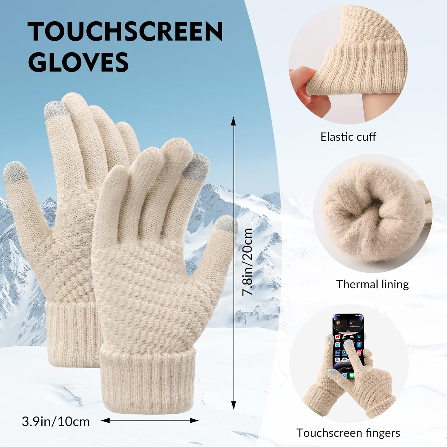 Winter Beanie Hat Scarf Gloves Set, Winter Clothes for Women, Fleece Lined Hats Touchscreen Gloves Thick Neck Warmer - Black image number 4