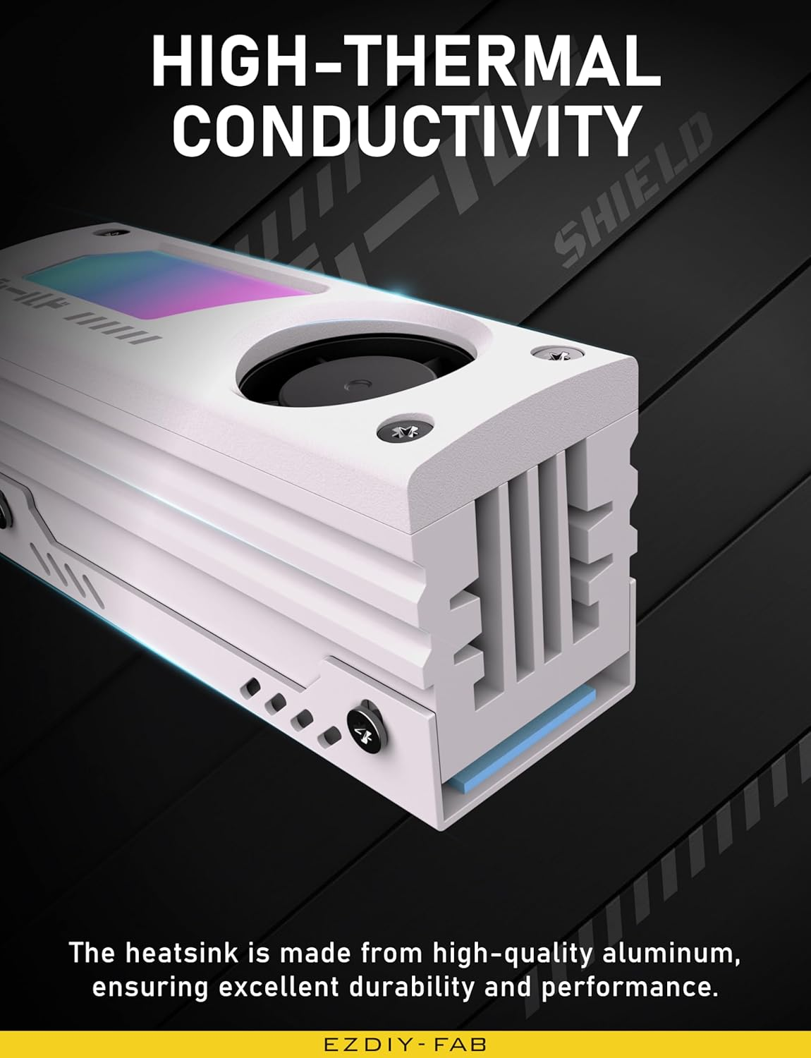 EZDIY-FAB Shield ARGB M.2 SSD Heatsink with Build-In 20Mm PWM Fan, Premium Aluminum Design,5V 3-Pin ARGB Sync, High-Performance SSD Cooler for M.2 2280-White-1 Pack