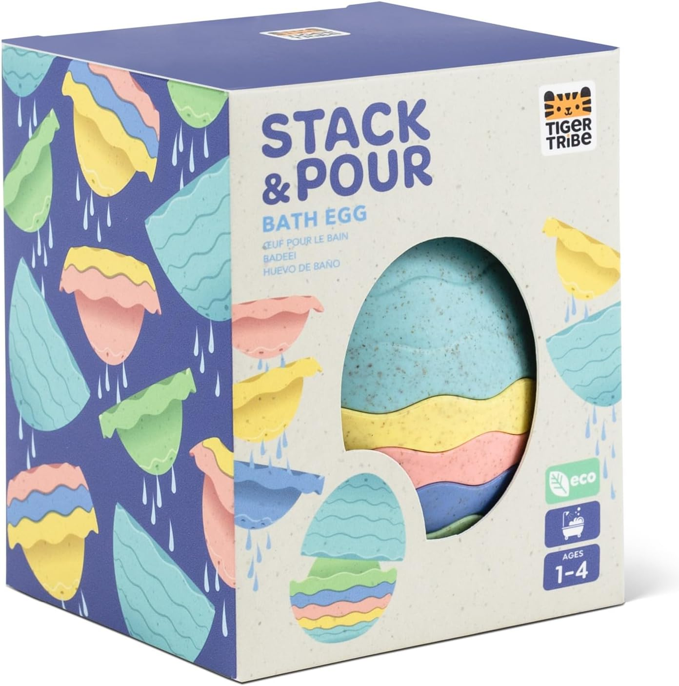 Tiger Tribe Stack & Pour Bath Egg &ndash; 7-Piece Eco Bioplastic Stacking & Pouring Sensory Bath Toy, Open-Ended Play, Ages 1&ndash;4 image number 3