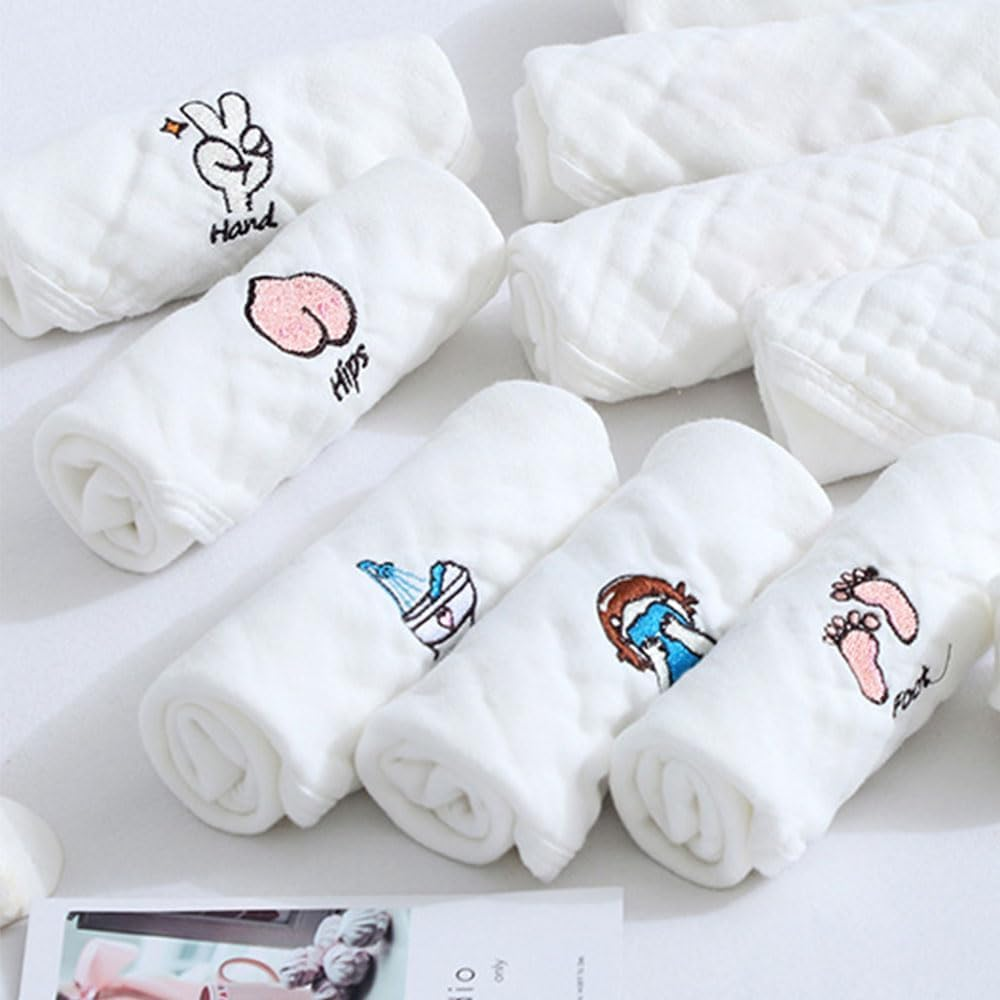 JZS Baby Washcloths, 10 Pack Muslin Cotton Towels Natural Cotton Baby Wipes Soft Newborn Baby Face Towel for Sensitive Skin Baby Shower Registry,30X30Cm image number 5
