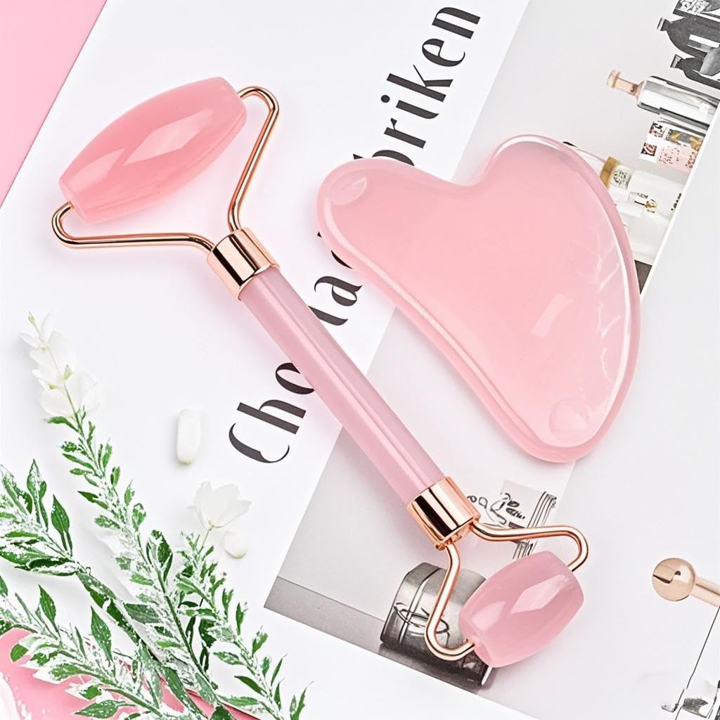 Jade Roller & Gua Sha Facial Tools, 2 Pack Guasha Tool, Massage Tool for Face and Body Treatment, Relieve Tensions and Reduce Puffiness, Skin Care Tools for Men Women (Pink) image number 5