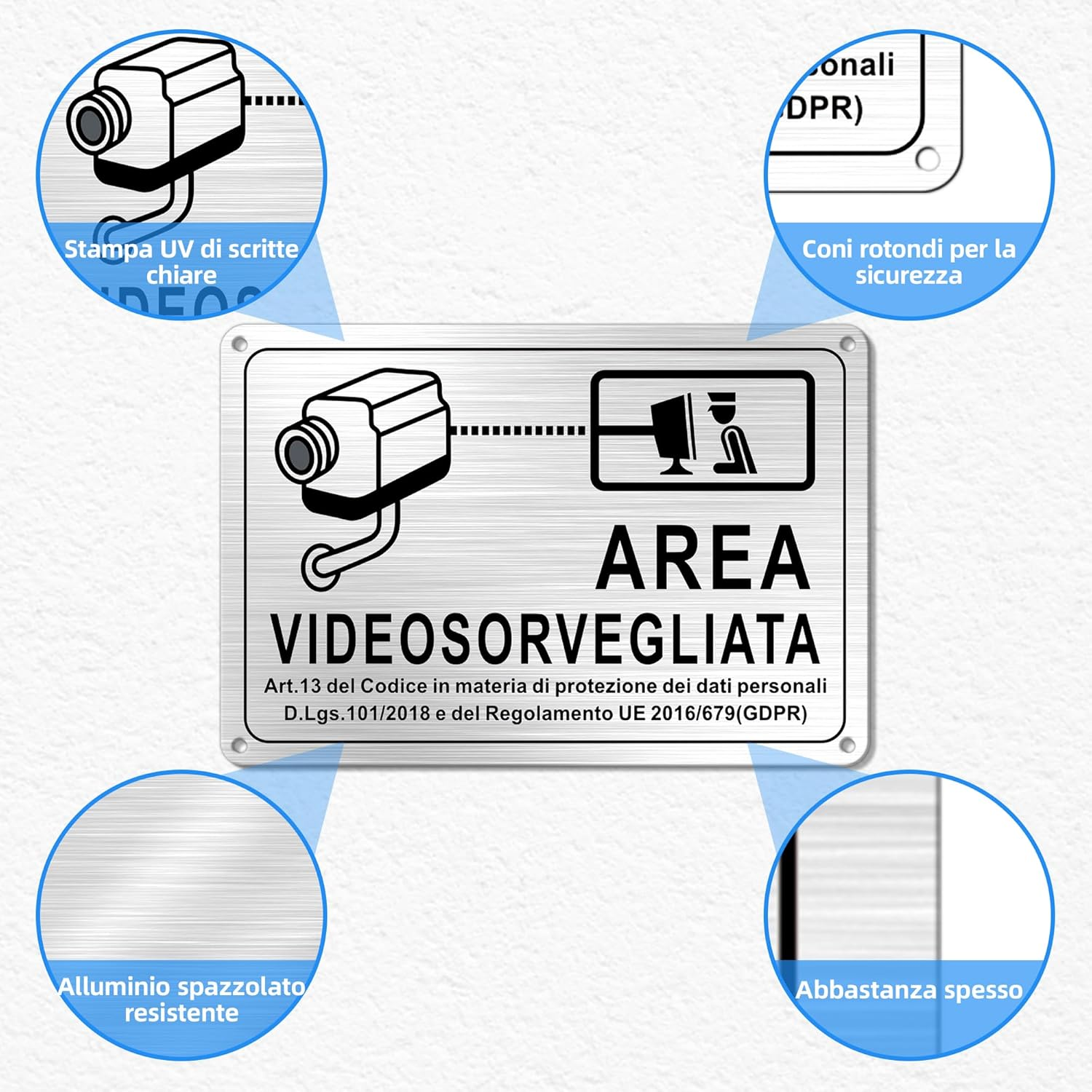 TAKULA Kit 2 Security Signs 22 X 15 Cm - Video Surveillance Camera with Sign House CCTV and Folder Video Surveillance Area Made of Satin Aluminium Rustproof