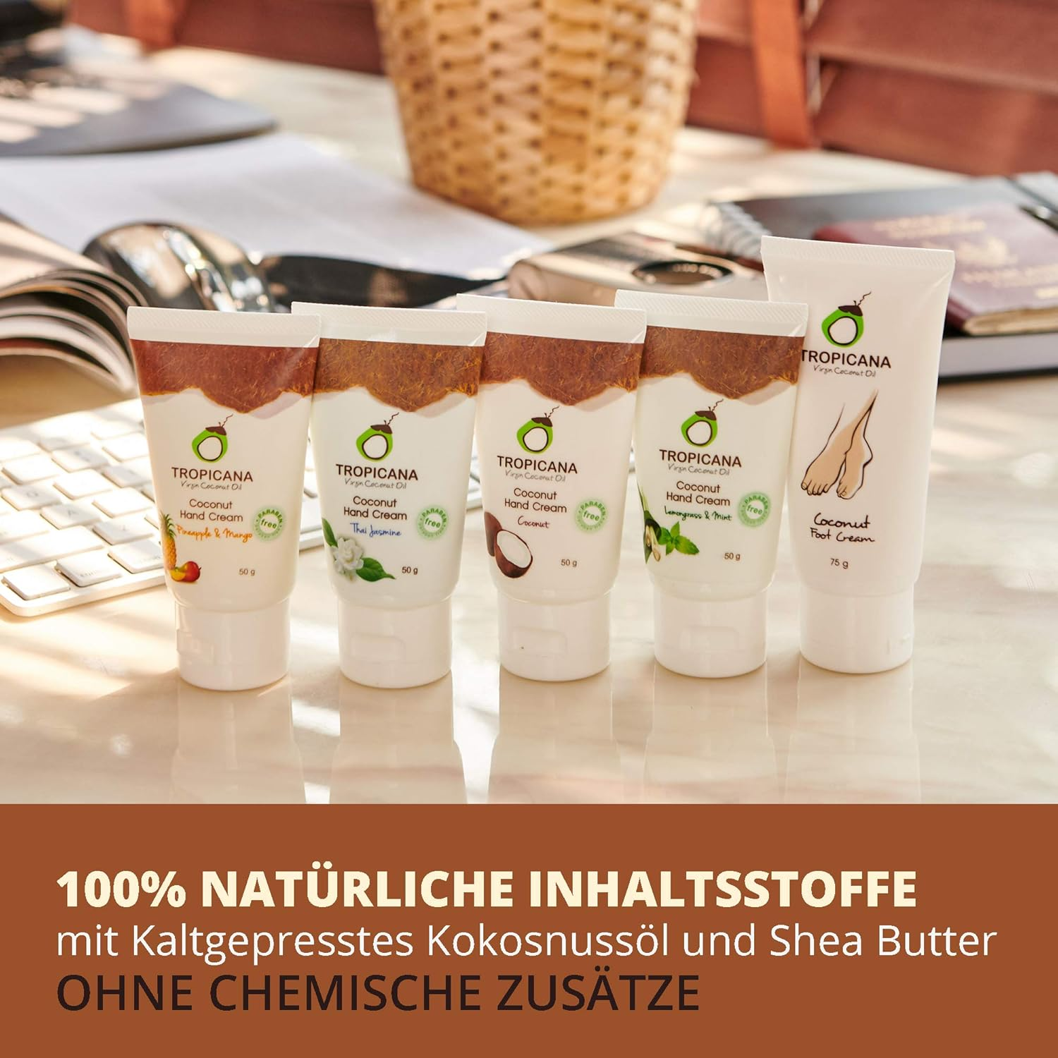 Tropicana Organic Cold Pressed Coconut Oil Hand Cream Moisturizing 50G./Coconut#A2U. image number 2