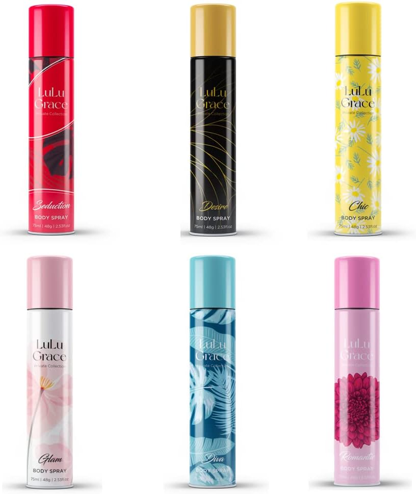 Lulu Grace 6 X 75Ml Body Spray Value Pack. 6 Delightful & Tempting Scents