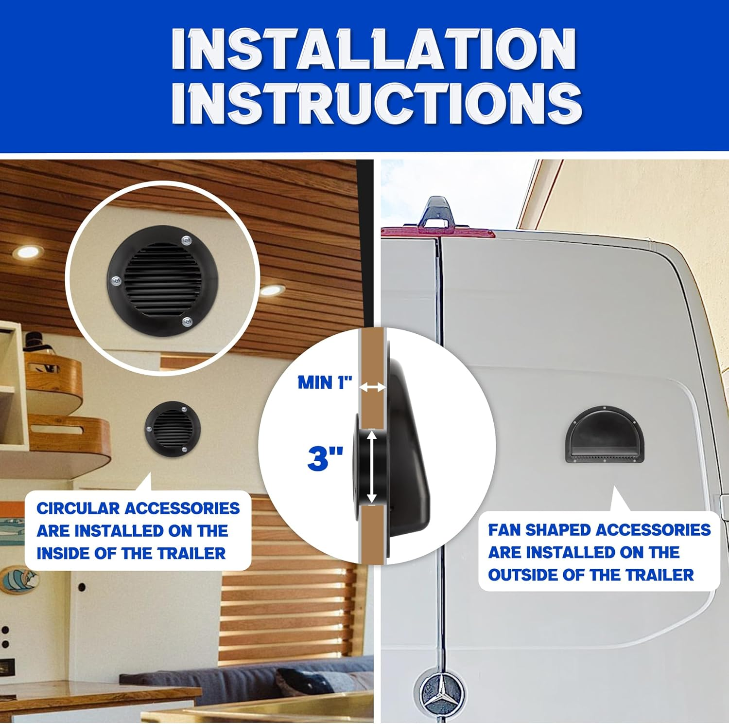 Lonffery RV Vent Covers for Trailer - Side Air Vents for ATV, Cycle, Truck, Cargo, Work Trailers image number 2