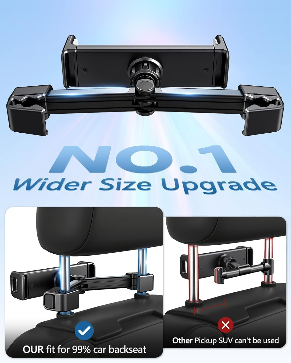 Car Headrest Backseat Mount,Phone/Tablet Car Holder,360&deg;Rotation,Solid & Steady,Car Trip Essentials,Adjustable Back Seat Tablet Holder,Compatible for All 5"-10" Tablets,Ipad,Cellphones, image number 4