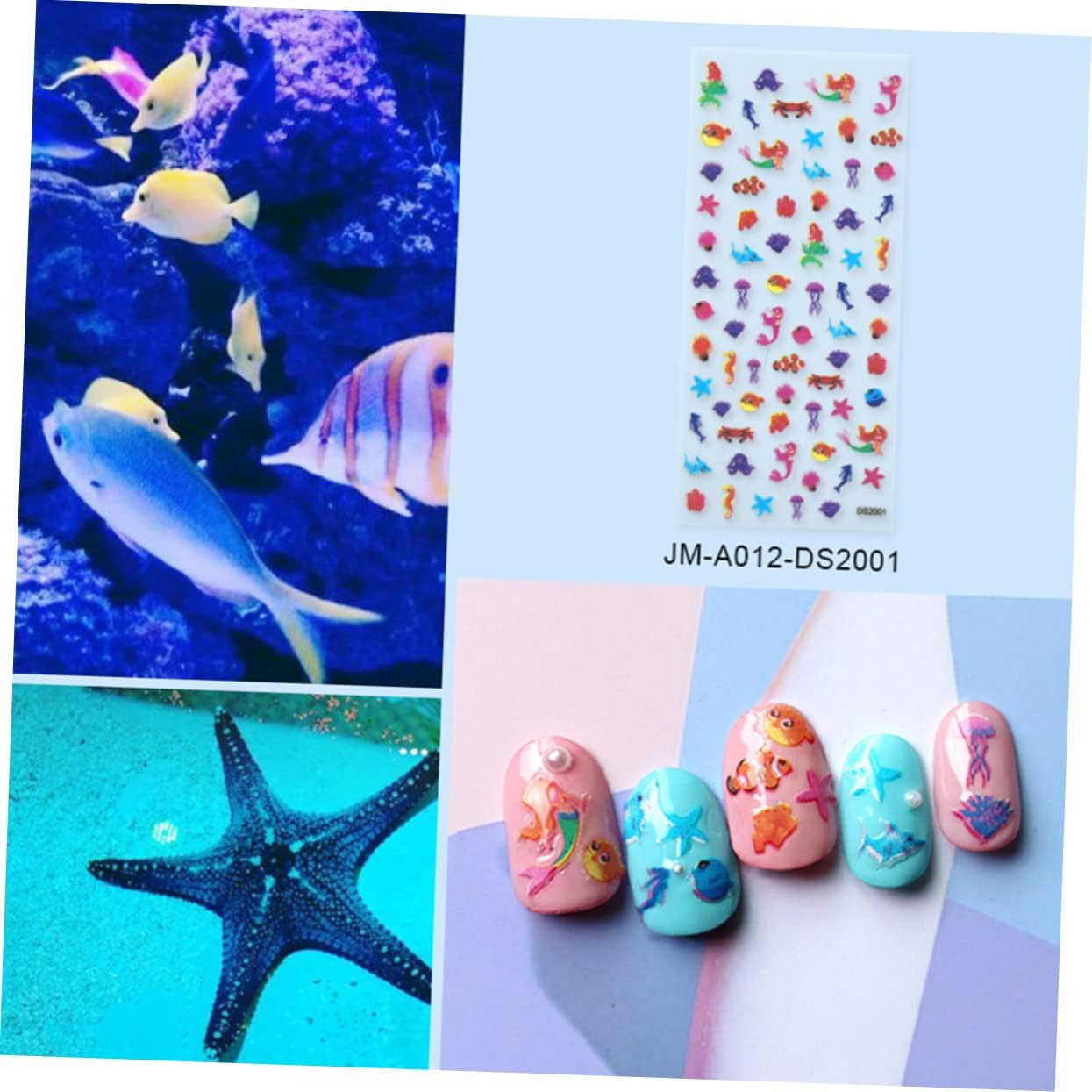 3Sheets Cartoon Sea Star Nail Art Stickers Boys and Girls Fingertip Stickers Self-Adhesive Nail Decals for Boys and Girls DIY