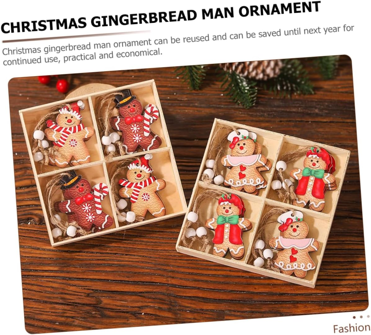 2 Boxes Gingerbread Man Wooden Hanging Ornament Xmas Tree Decor Cartoon Couple Doll Pendant for Window Party Decoration Lightweight image number 6