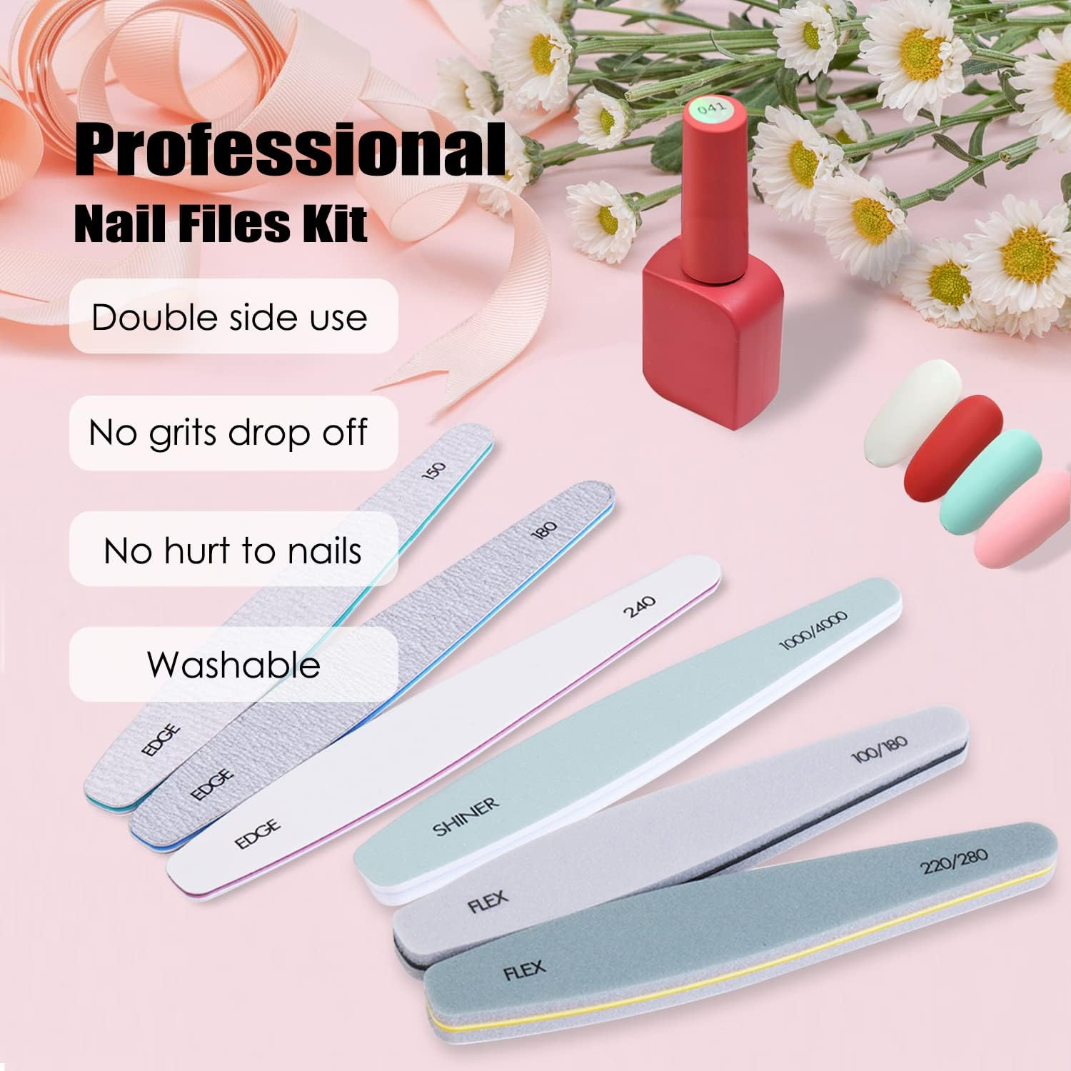 Nail File 6 Pcs Professional Double Sided Grit Nail Files Emery Board for Nature Acrylic Nails, Manicure Pedicure Tool and Nail Buffering Files image number 2