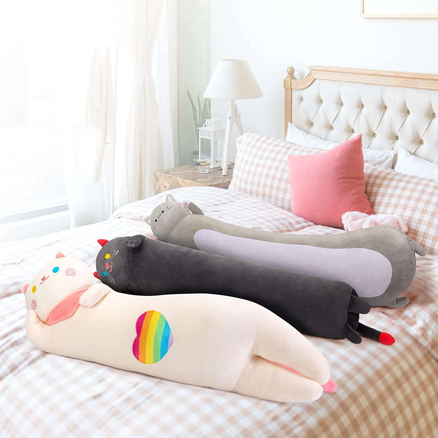 Mewaii Long Cat Plush Body Pillow, 28&rdquo; Cute Black Cat Stuffed Animals Kawaii Soft Plushies, Kitten Plush Pillow Doll Toy
