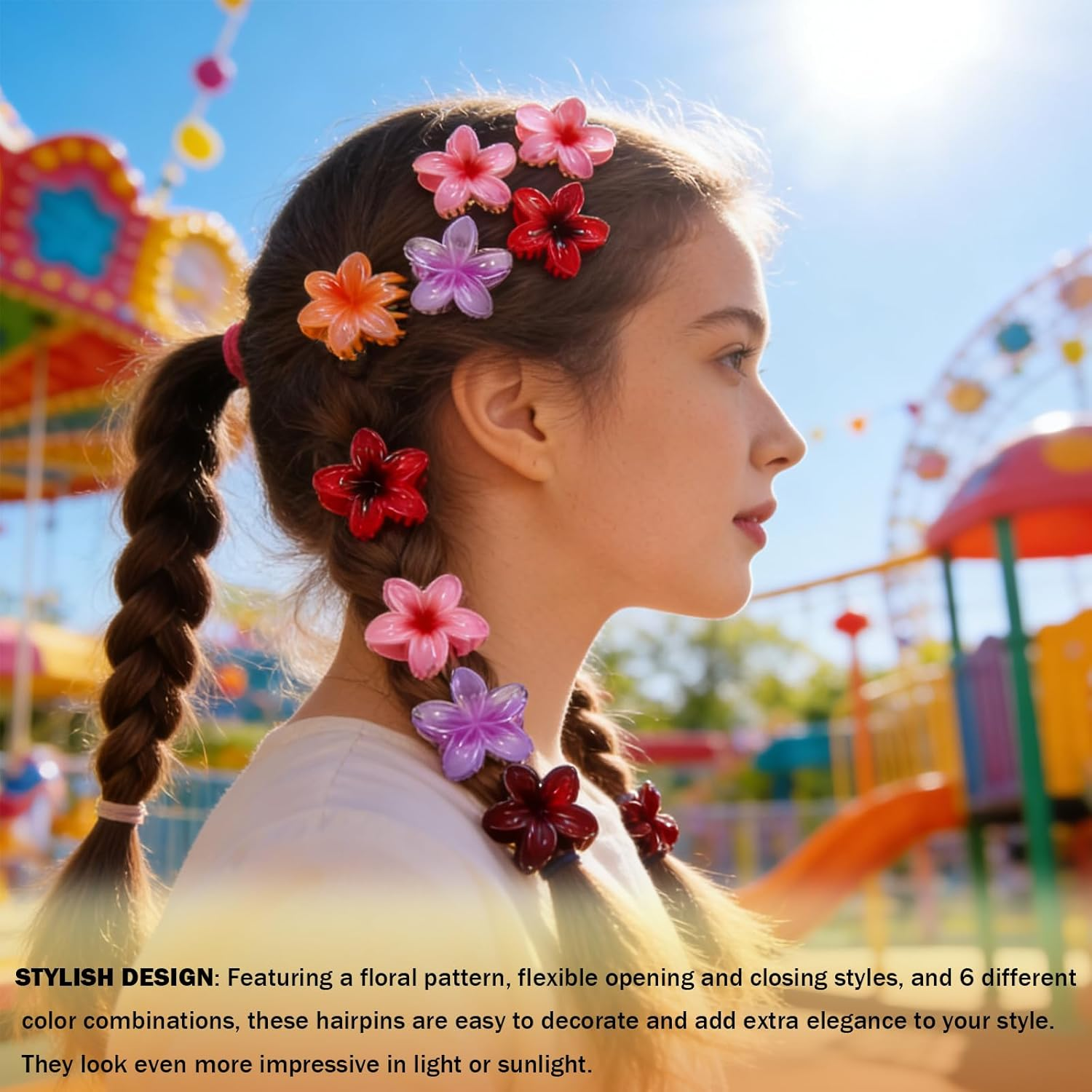 FISH DRAGATE Pack of 12 Flower Hair Clips, Flower Hair Clips, Hair Clips, 6 Colours, Women'S Accessories, Flower Hair Clip, for Girls, Wedding, Party image number 4