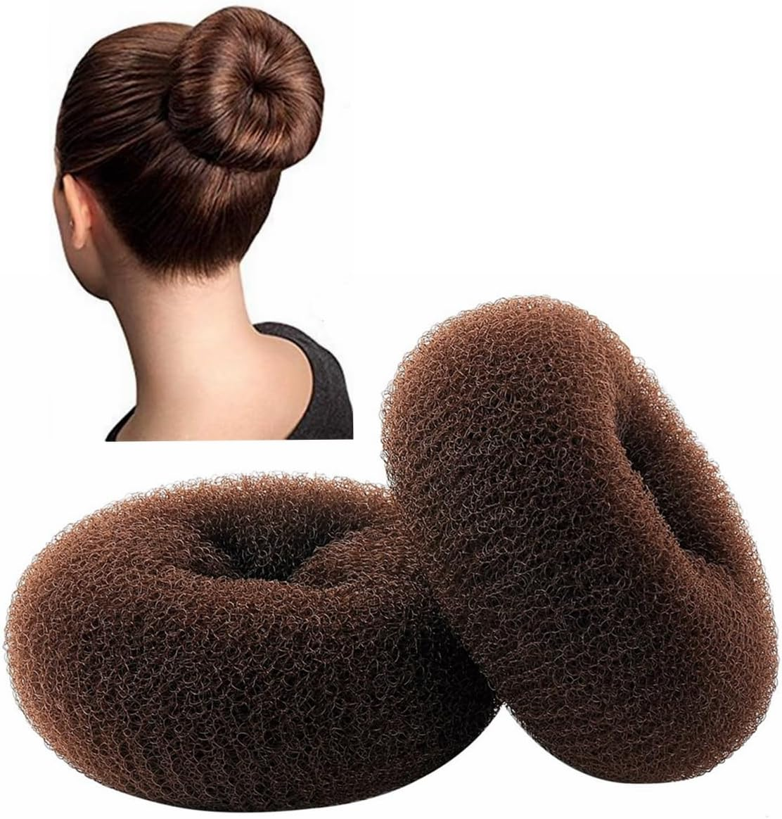 Clothobeauty 2 Pieces Extra Large Size Hair Bun Donut Maker, Ring Style Bun, Women Chignon Donut Buns Doughnut Shaper Hair Bun Maker (4.3 In. for Thick and Long Hair) (Brown)