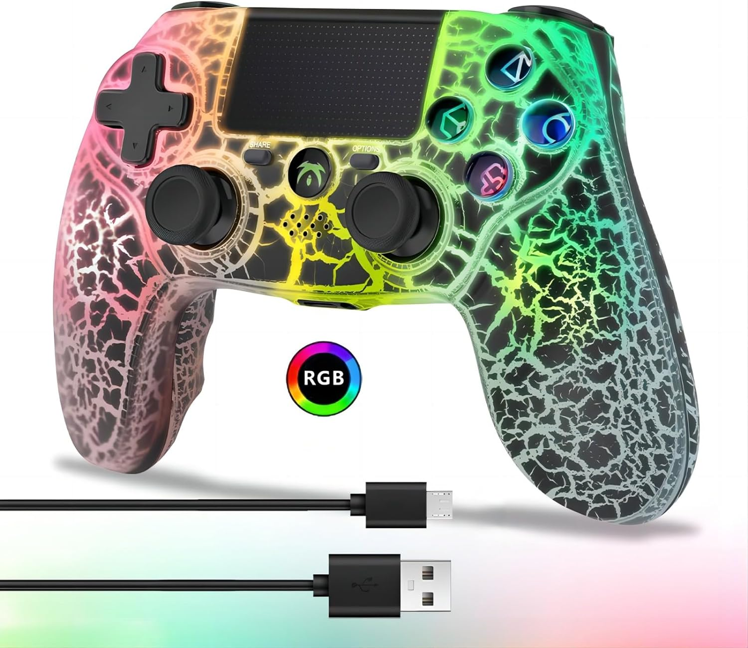 DYONDER Wireless Controller for PS4, Wireless Remote Gamepad with Unique Cracked Design/Dual Vibration/6-Axis Motion Sensor/Audio Function, Game Controller Widely Compatible with Ps4/Pc/Ios(White)