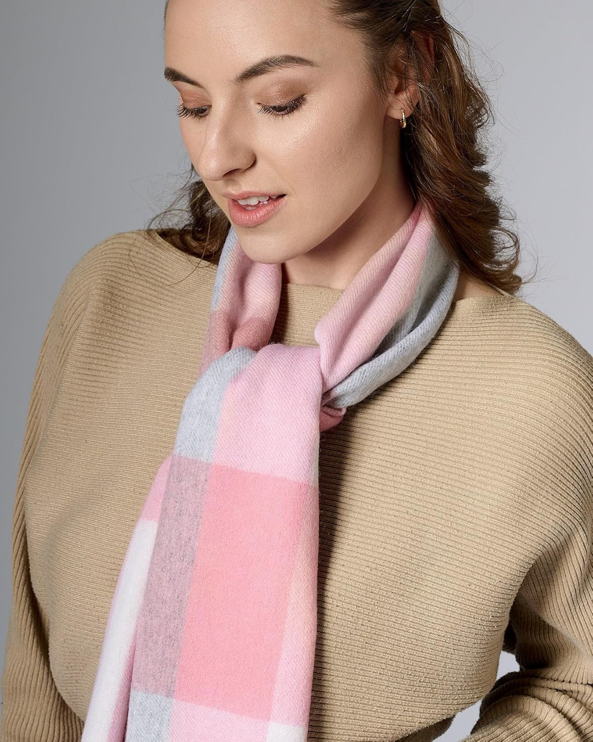 WOOLI WOOLI Australian Made Merino Wool Scarf | Pink Plaid Scarf- Lake Hillier, WA image number 1