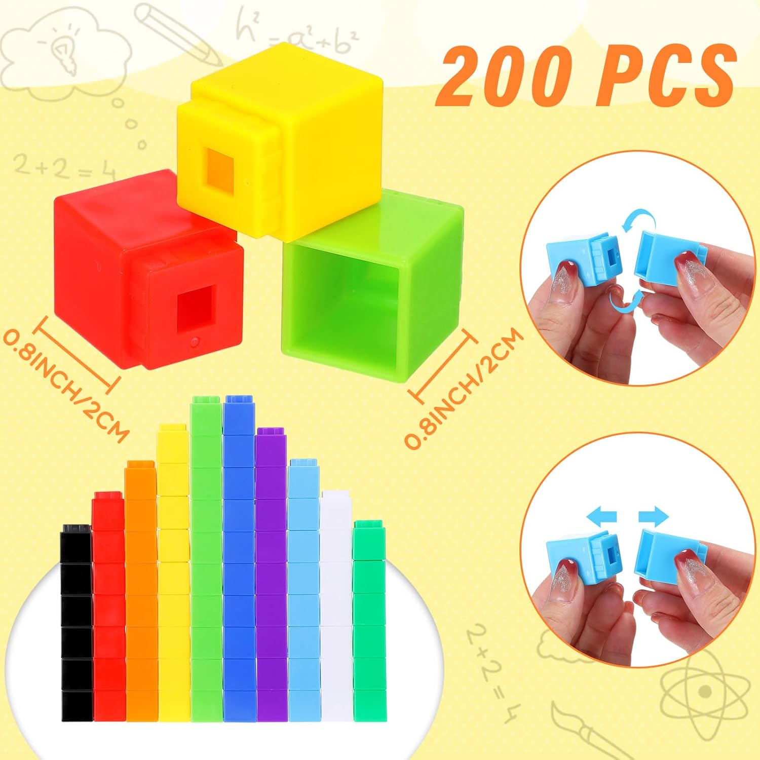 Jenaai 200 Pieces Linking Counting Cubes - Plastic Math Blocks, Colorful Manipulatives for Classroom Learning, Preschool Activities for Boys and Girls (Simple Style) image number 2