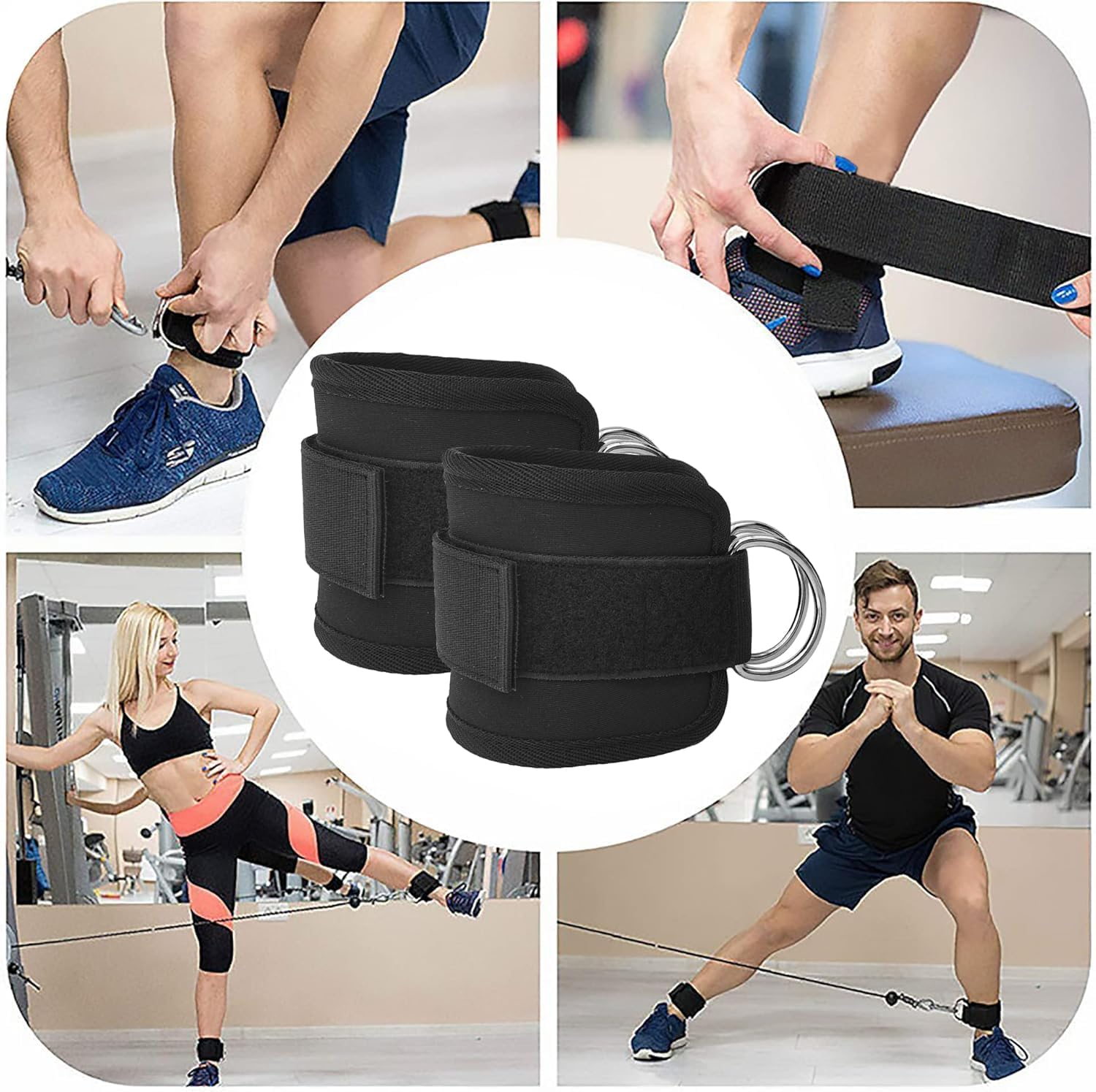 Fitness Ankle Straps for Cable Machines,Comfortable Adjustable Padded Ankle Wrist Cuffs, D-Ring Leg Straps with Neoprene Padding,Leg Cuffs Working Out Bands for Buttock Exercise,Leg Extension - Pink image number 2