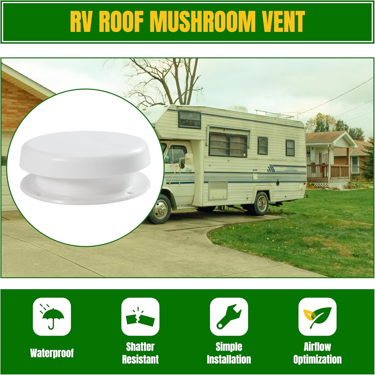 1 Pcs RV Roof Mushroom Vent Plumbing Vents with 1 Pcs Water Cover Guard Cap for Trailers Motor Homes Campers, White image number 1