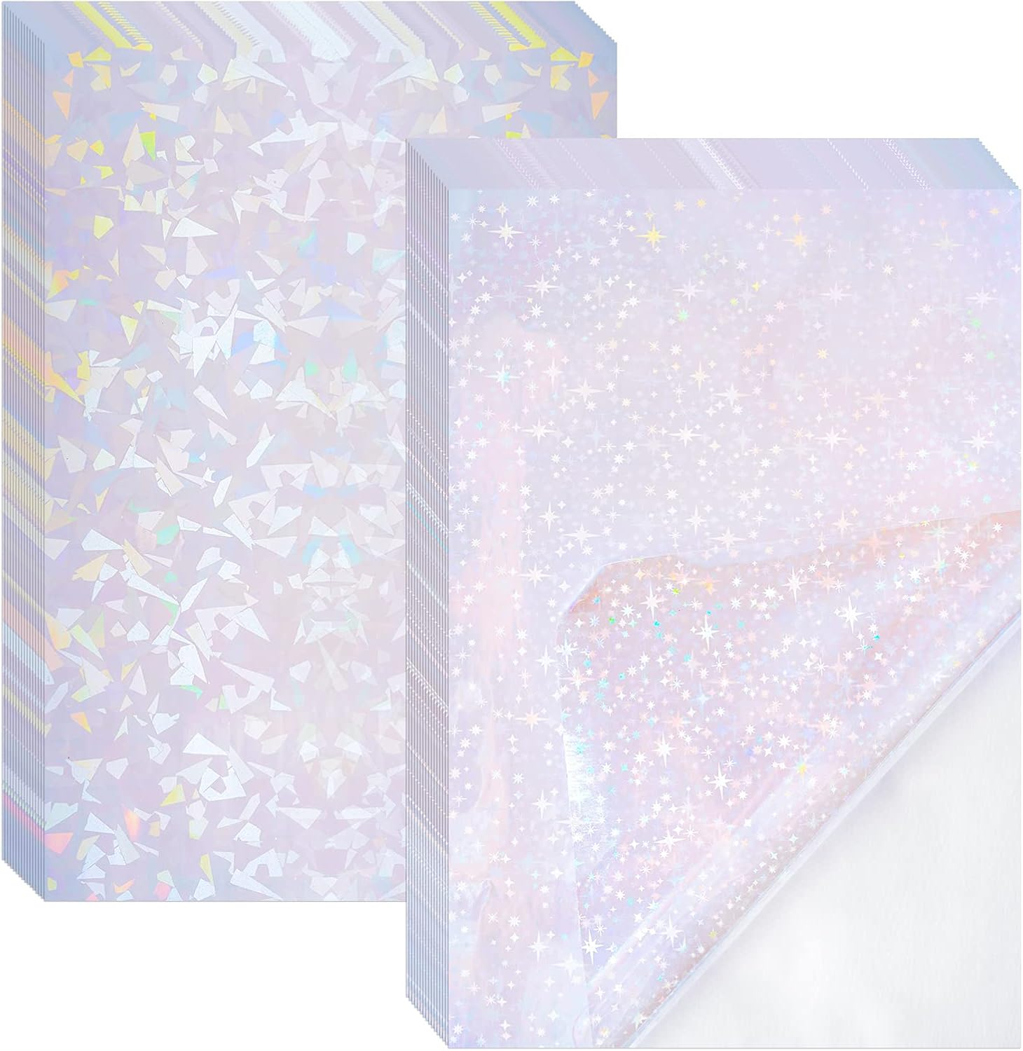 2 Types Transparent Holographic Laminate Sheets Overlay Lamination Vinyl A4 Size Self-Adhesive Holographic Laminate Film Waterproof Vinyl Sticker Paper for DIY Crafts, 10 Sheets 8.25 X 11.7 Inches image number 2