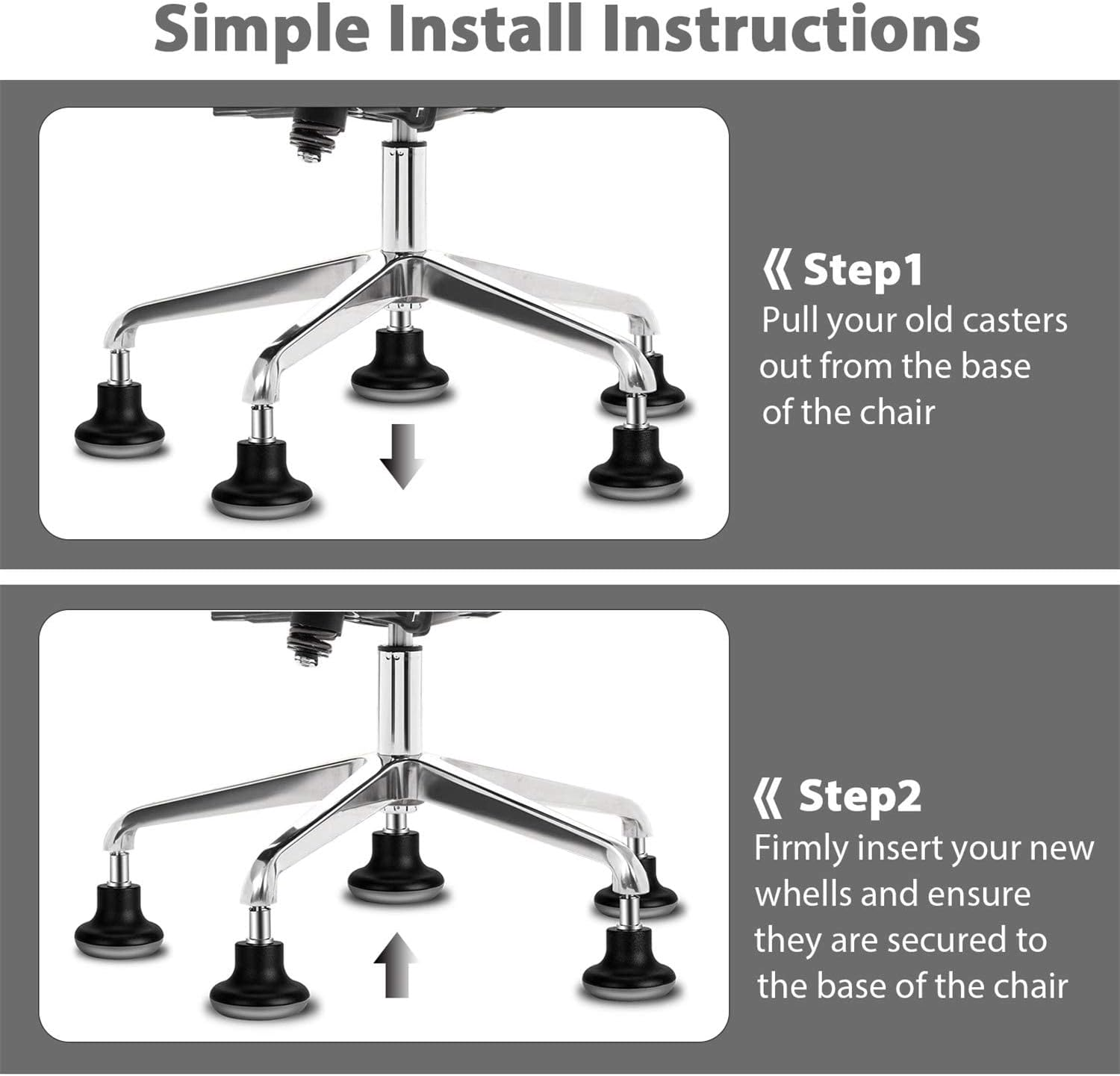 5Pcs Bell Glides Replacement Office Chair or Stool Swivel Caster Wheels to Fixed Stationary Castors, Low Profile Bell Glides with Separate Self Adhesive Felt Pads, Chair Feet Wheel Stopper image number 4
