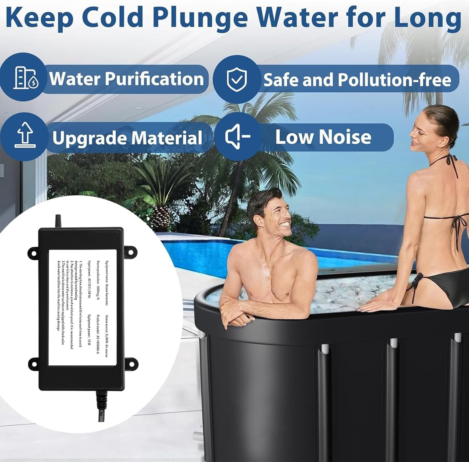 1000Mg/H Ozone Generator Cold Plunge with Timer, Ozone Generator Water Keep Cold Plunge, Ice Bath, Spa, Hot Tub, Pool Clean and Fresh for Long Time