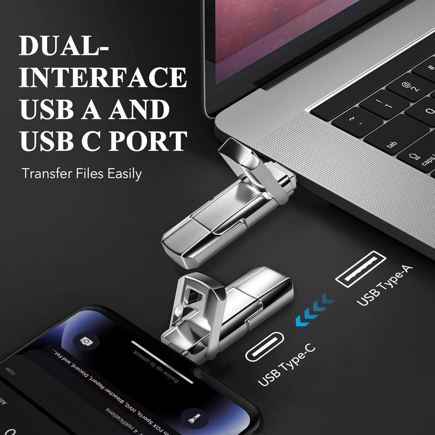 Vrythn 512GB USB C Drive up to 500Mb/S, Fast Usb-Stick Dual SSD Drive Type-C +A USB 3.2 Solid State Drive, External SSD Memory Stick for Android Phone Laptop Tablet Mac Business Travel Essential image number 1