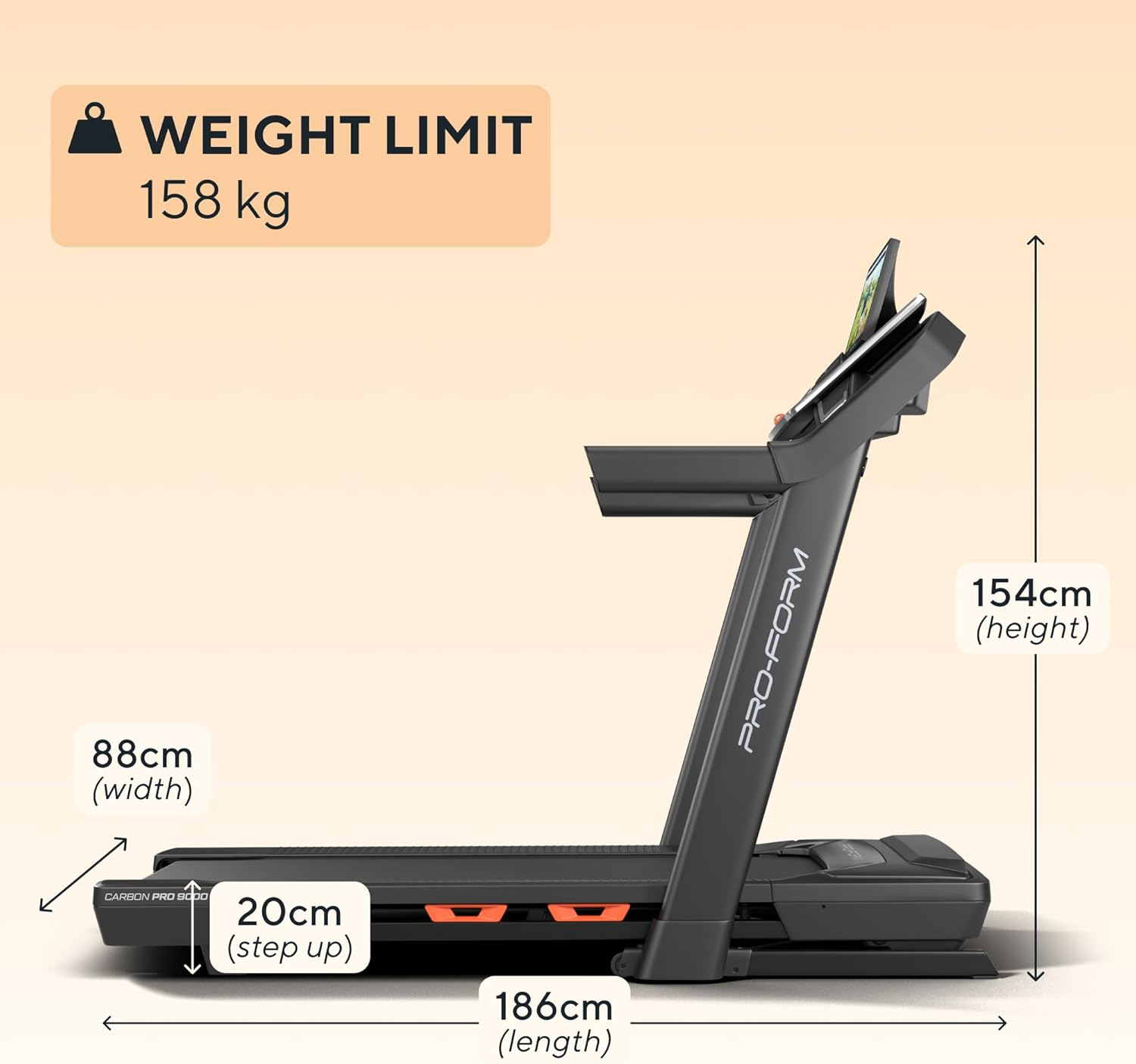 Proform Carbon Pro 9000, for Home Use, Walking or Running, with 16" Display, Digital Incline Control, Bluetooth Headphone Compatible, Space Saving Design (Folds Away) up to 20 KPH - (2025 Model) image number 1