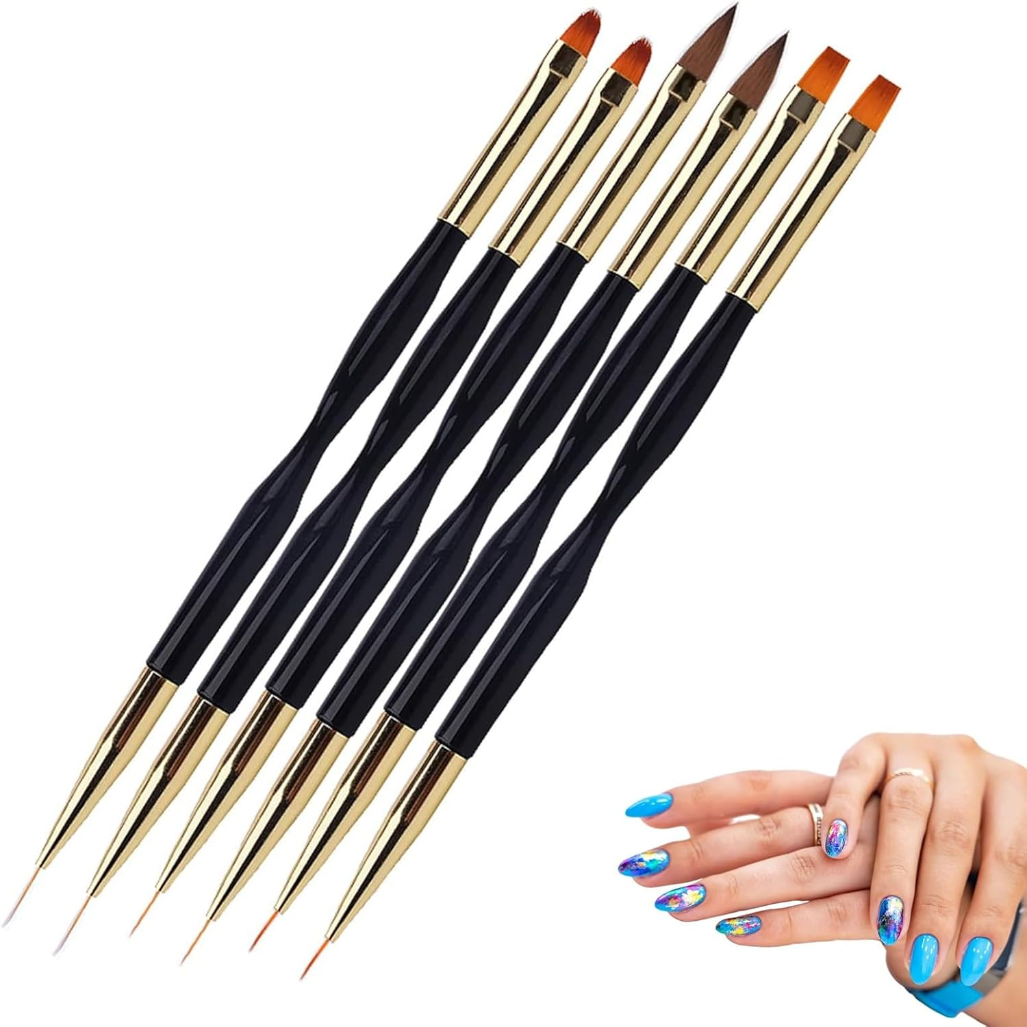 Zynewa 2-Piece Set Nail Brush (6 Pieces), Dual End Nail Art Pen Brush, Gel Brush for Nails, Nail Brush Set for Gel Nails, for UV Gel Nail Design image number 3