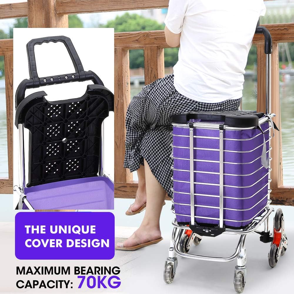 Foldable Shopping Cart Trolley Basket Luggage Grocery Portable Aluminum W/Wheel, Lightweight Collapsible Rolling Utility Cart with Handle for Travel, Supermarket, Picnic, Outdoor Camping, Easy Storage image number 4