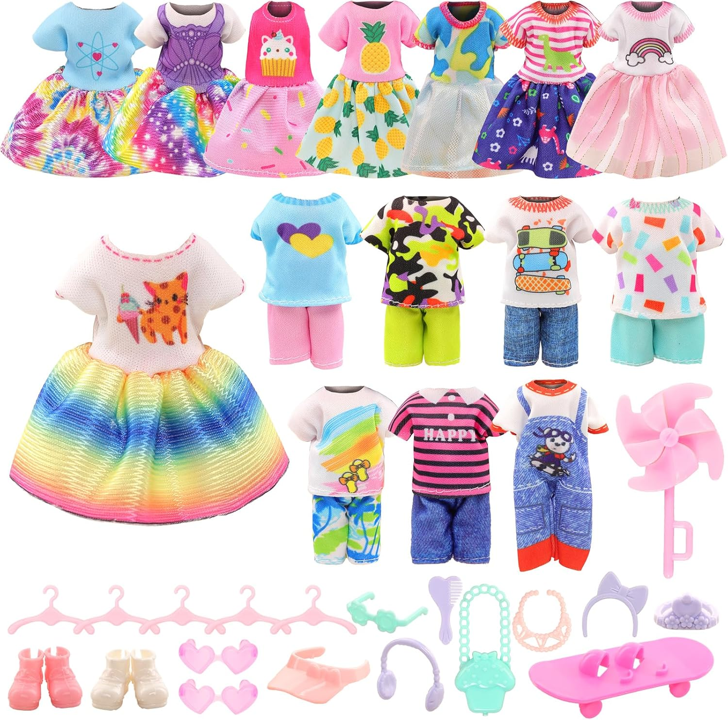 Barwa 8 Clothes Dresses + 2 PCS Shoes +2 PCS Glasses + 15 Accessories for 6 Inch Girl Doll image number 1